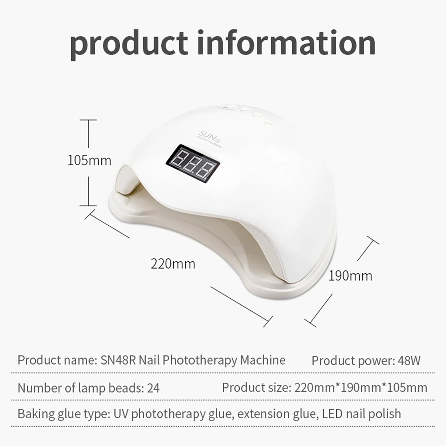 ZYC Luce Rossa 48W Sun5 UV LED Lampada per Unghie Lampada per Unghie Phototherapy Asciugamano per la polimerizzazione Rapida dell'unghia Unghie delghie delghie delghie delghie delghie dell Arte del