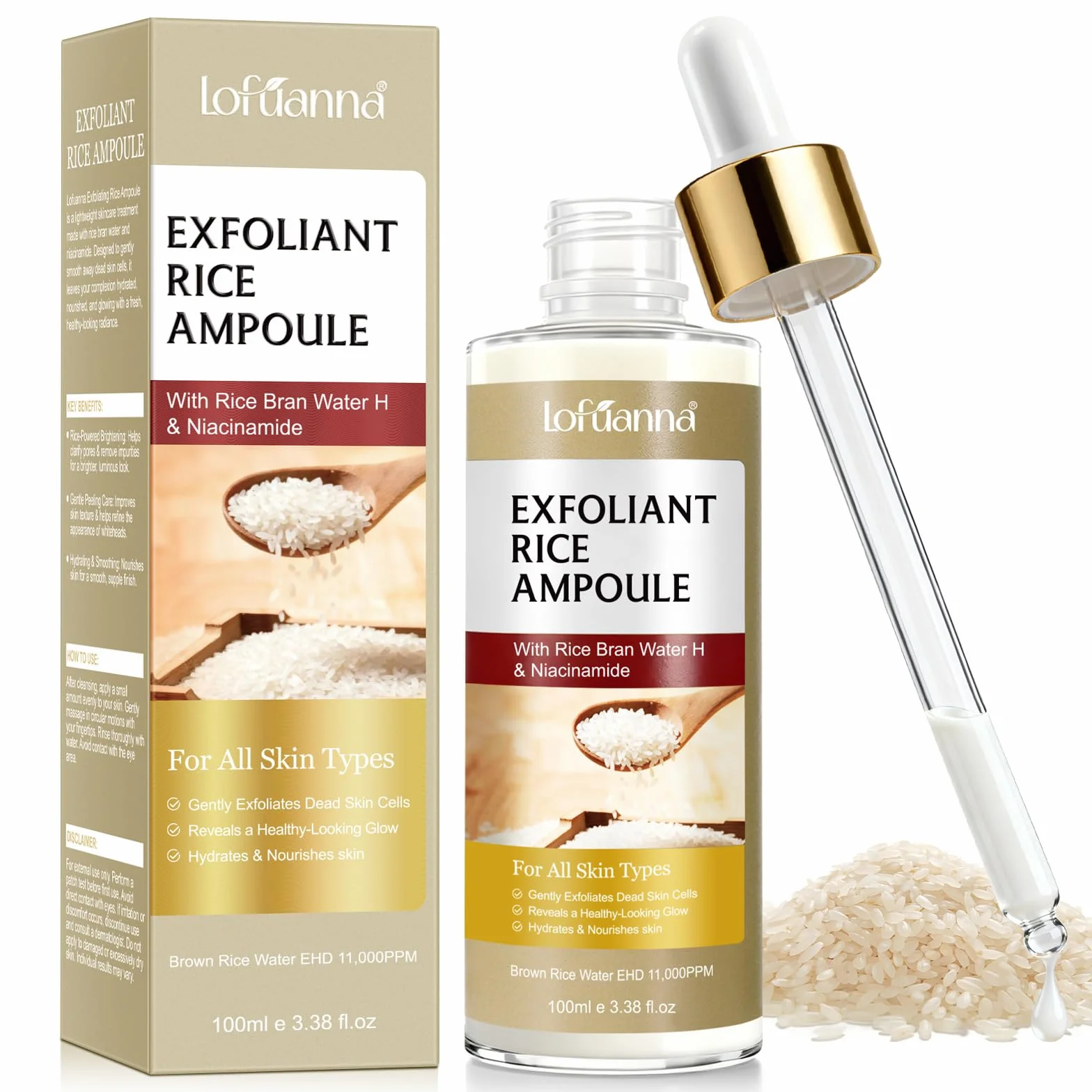 Siero Esfoliante al Riso 100ml, Siero Coreano Esfoliante al Riso, Peeling Viso Delicato,Scrub Viso Anti Punti Neri Rimozione, Riduce Pori, Idratante e Illuminante,Rimuove Cellule Morte,pelli sensibili