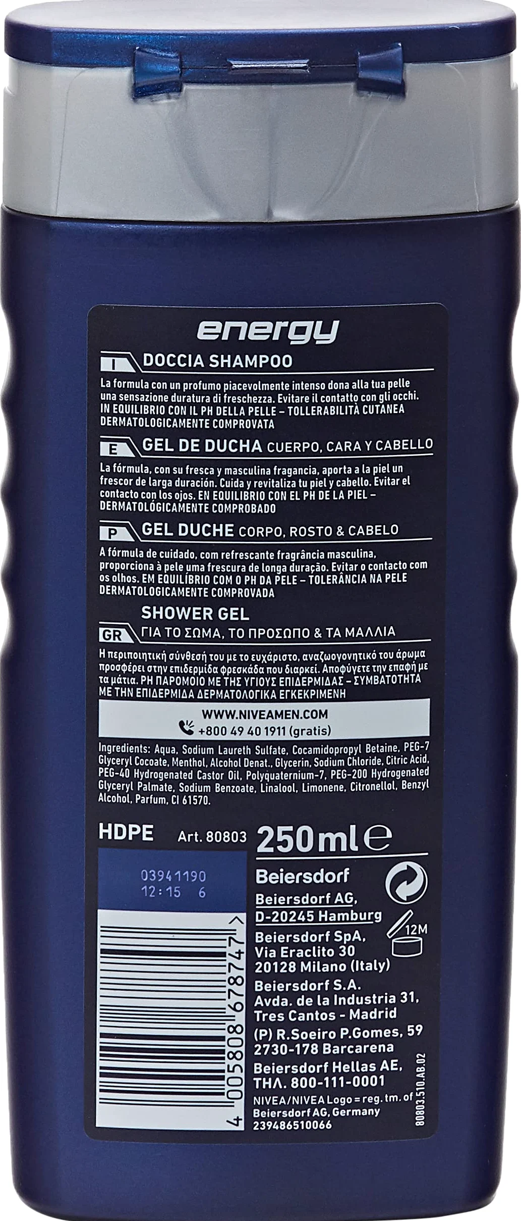 NIVEA Men Doccia Shampoo Uomo Energy - Pacco da 12 x 250 ml