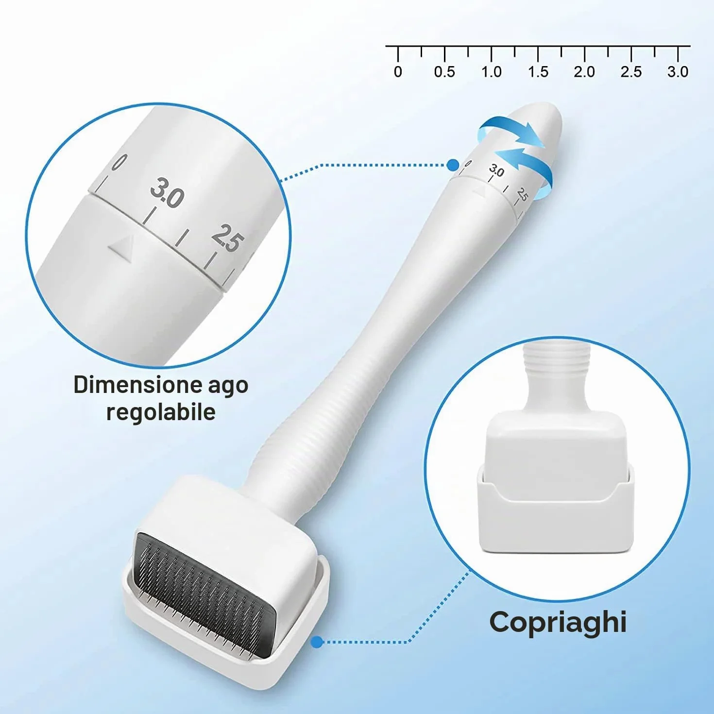 Timbro Dermastamp Derma Stamp Regolabile 0-3 mm Professionale 140 perni Titanio Microneedling per capelli barba viso corpo