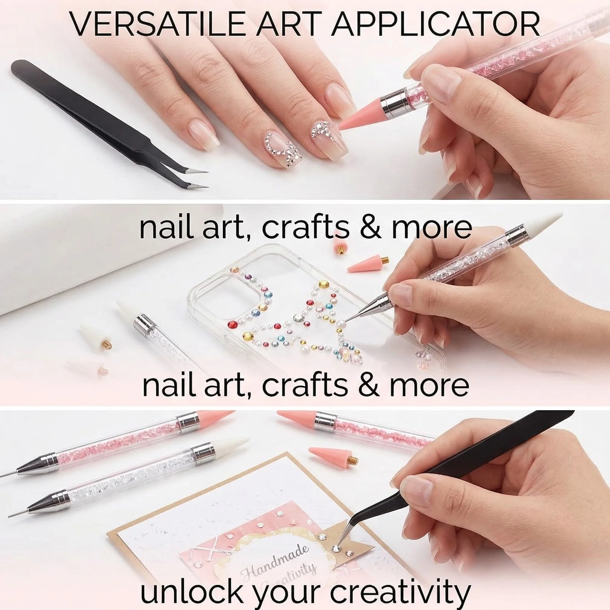 2 Set Penna di Cera per Strass Unghie con Punte di Ricambio e Pinzetta, Penna per Nail Art di Precisione, Brillantini Unghie, Strass Nail Pen per Decorazioni Unghie e DIY