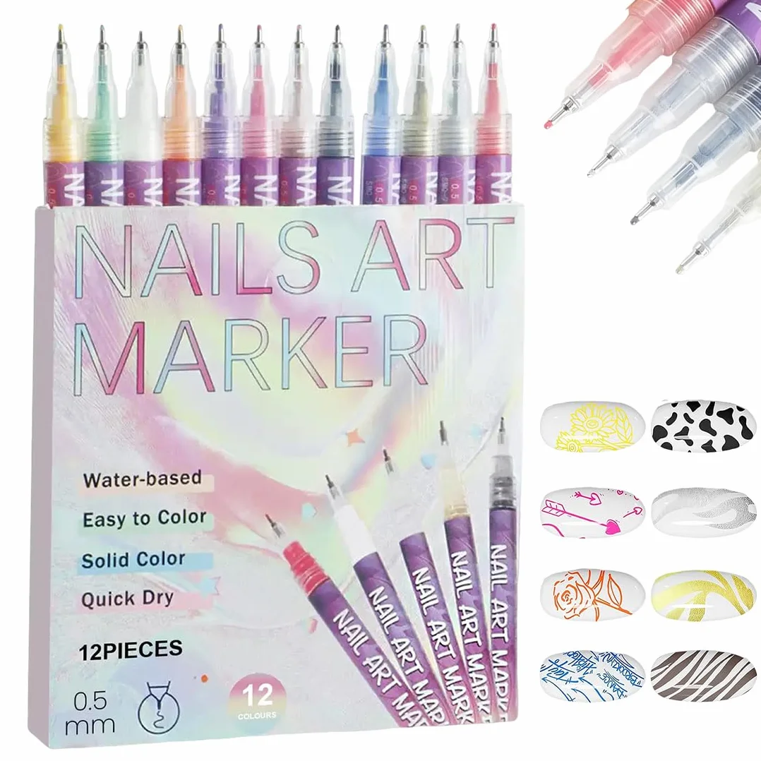 Set di Pennarelli per Graffiti: 12 Colori di Penna per Unghie Graffiti, Strumenti per Nail Art 3D, Impermeabili, Adatti sia agli Adulti che ai Bambini