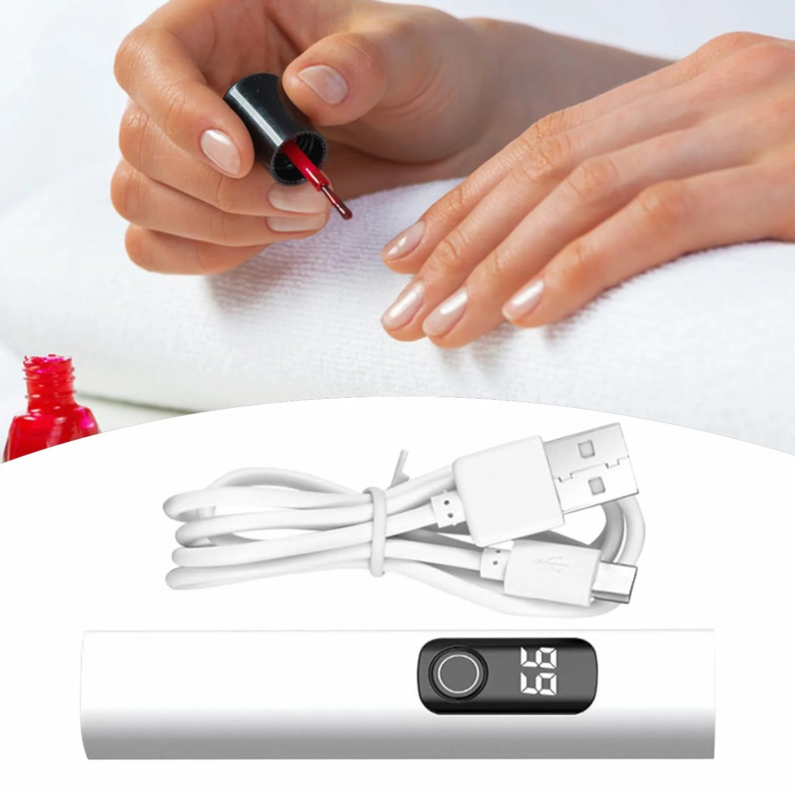 Mini lampada UV ricaricabile, 4,29 x 0,83 x 0,83 x 0,83 in Digital Display Nail Dryer, Timing Led, Reusable Equipment for Manicure Pedicure Studio Salon Travel Camping Airplane