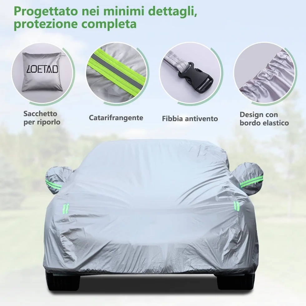 Telo Copriauto Impermeabile Antipolvere Anti UV Anti Vento 470 x 180 x 150 cm Universale Argento