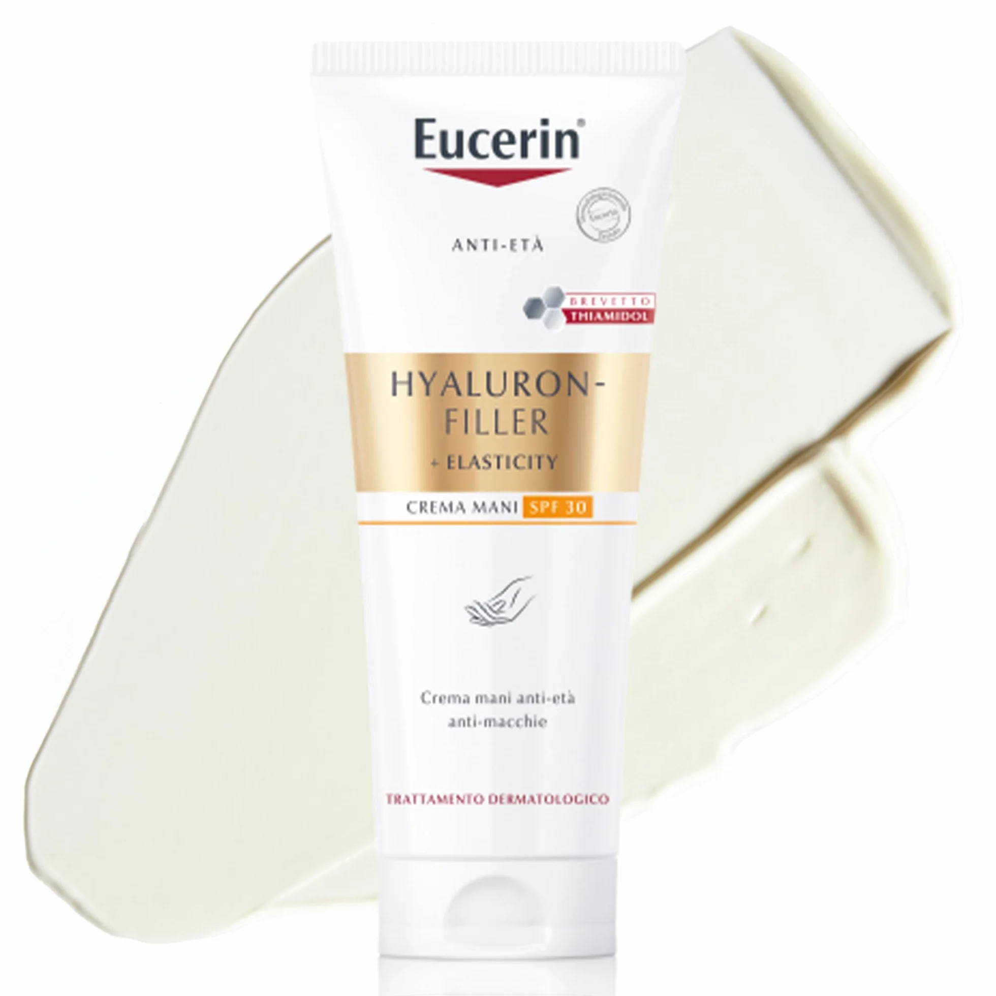 Eucerin Hyaluron-Filler + Elasticity Crema Mani Anti-età & Anti-macchie SPF 30 75 ml, Crema mani antiage e antimacchia, Formula riparatrice con Acido Ialuronico per secche e screpolate