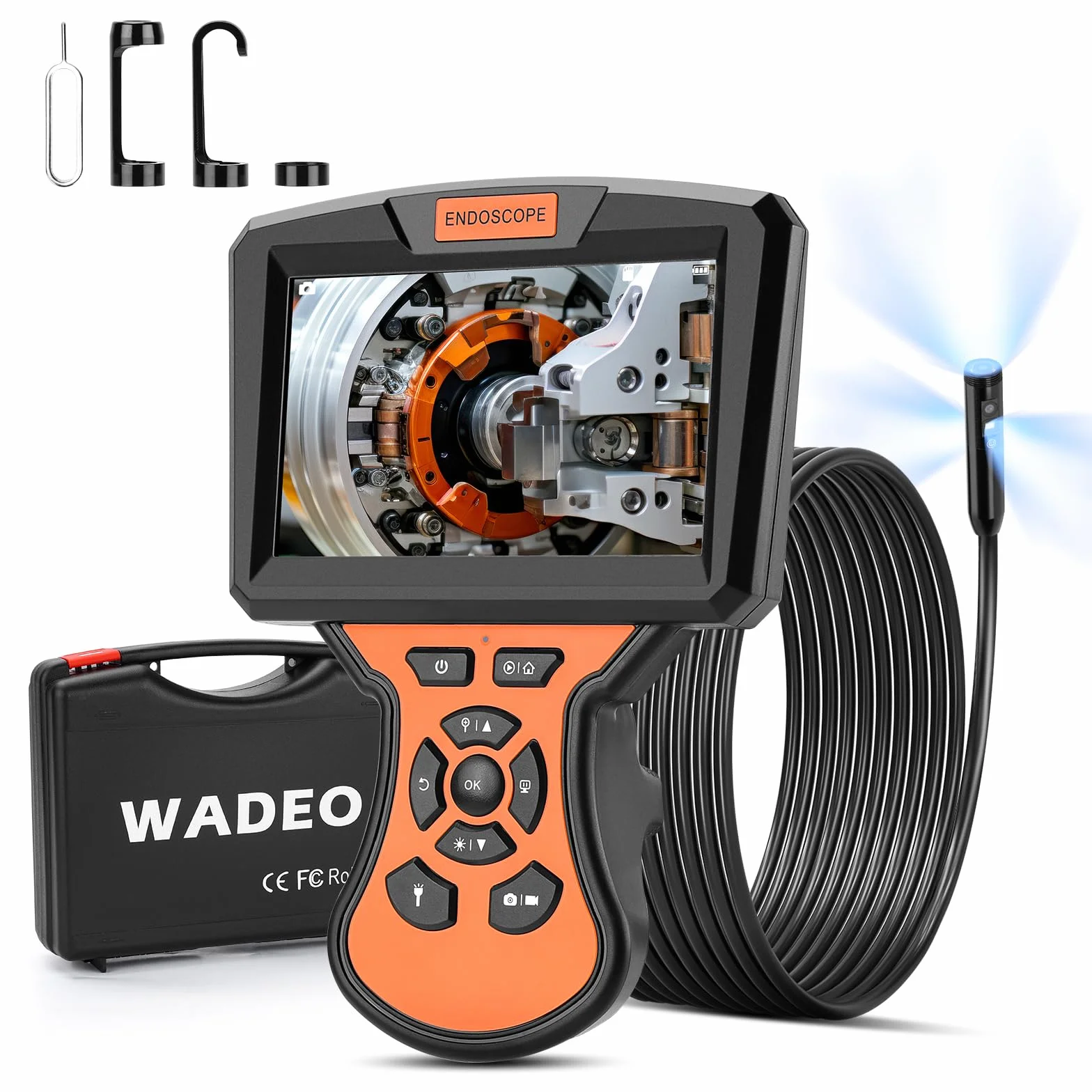 WADEO Endoscopio a Tripla Lente 1920P HD IPS 5'' Telecamera Impermeabile IP67 Cavo 10m 32GB