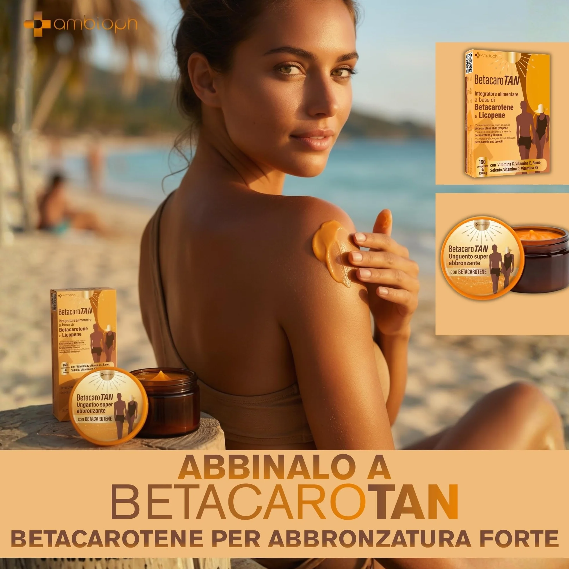 Crema Abbronzante Corpo Acceleratore con Betacarotene Vitamina E Olio di Ricino e Mandorle Dolci