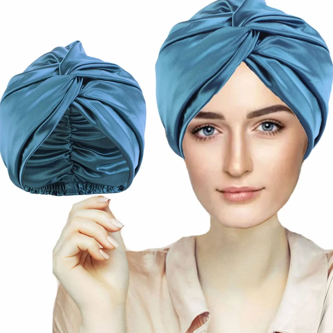 Cuffia Seta Capelli Ricci, Cuffia Capelli Ricci Notte per Dormire, Doppio Strato Cuffia di Seta per la Notte Capelli Ricci, Abbina Fascia Elastica Forte Applicare al Lavaggio, Trucco, Sport