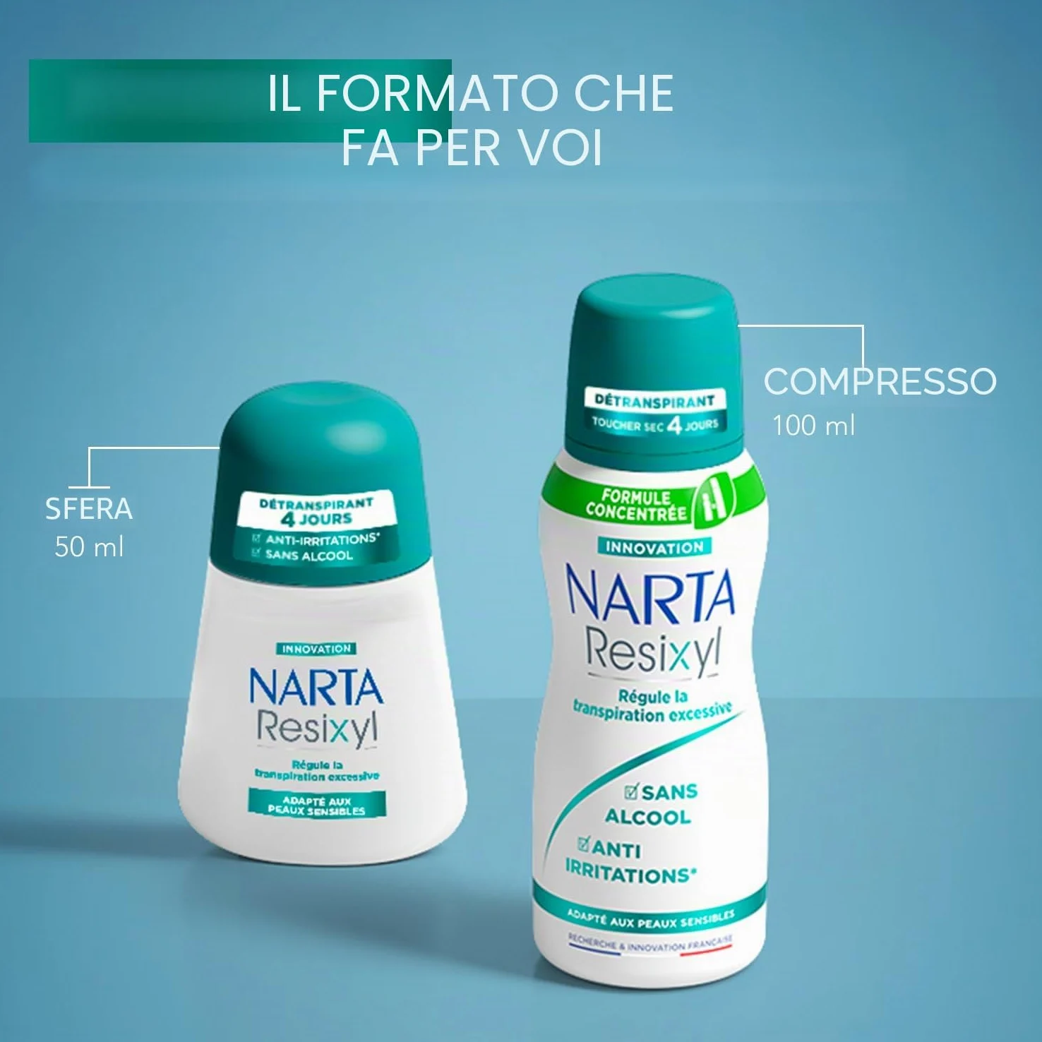 NARTA - Resixyl - Deodorante spray compresso da donna - Deodorante tattile secco 4 giorni - Sudorazione eccessiva - Anti-irritazioni* - 0% alcool** - Pelle sensibile - Anti traccia bianca - 100 ml -