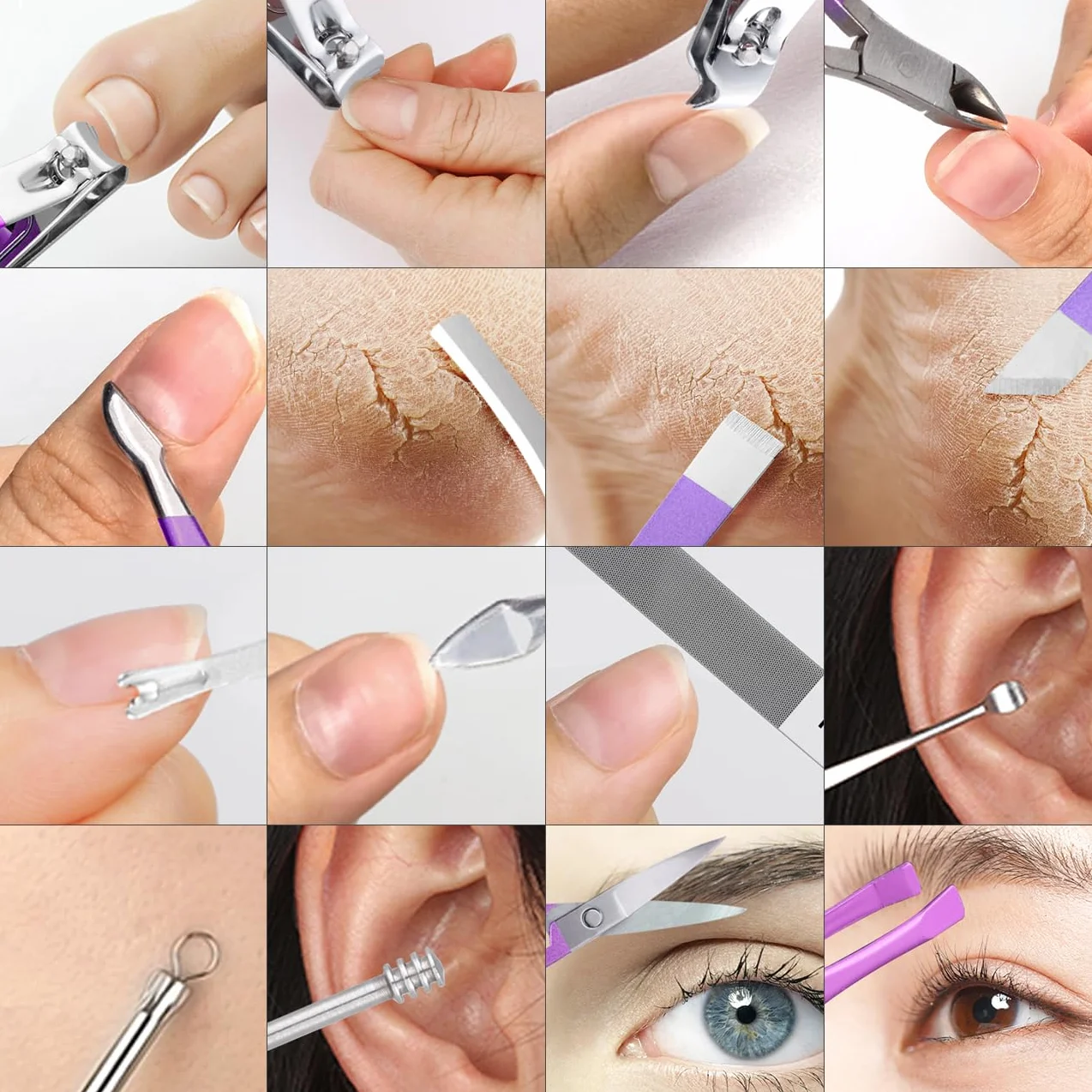 Professionale Tagliaunghie Set 16pcs Grooming Kit Manicure Pedicure Custodia Viaggio Pelle Viola