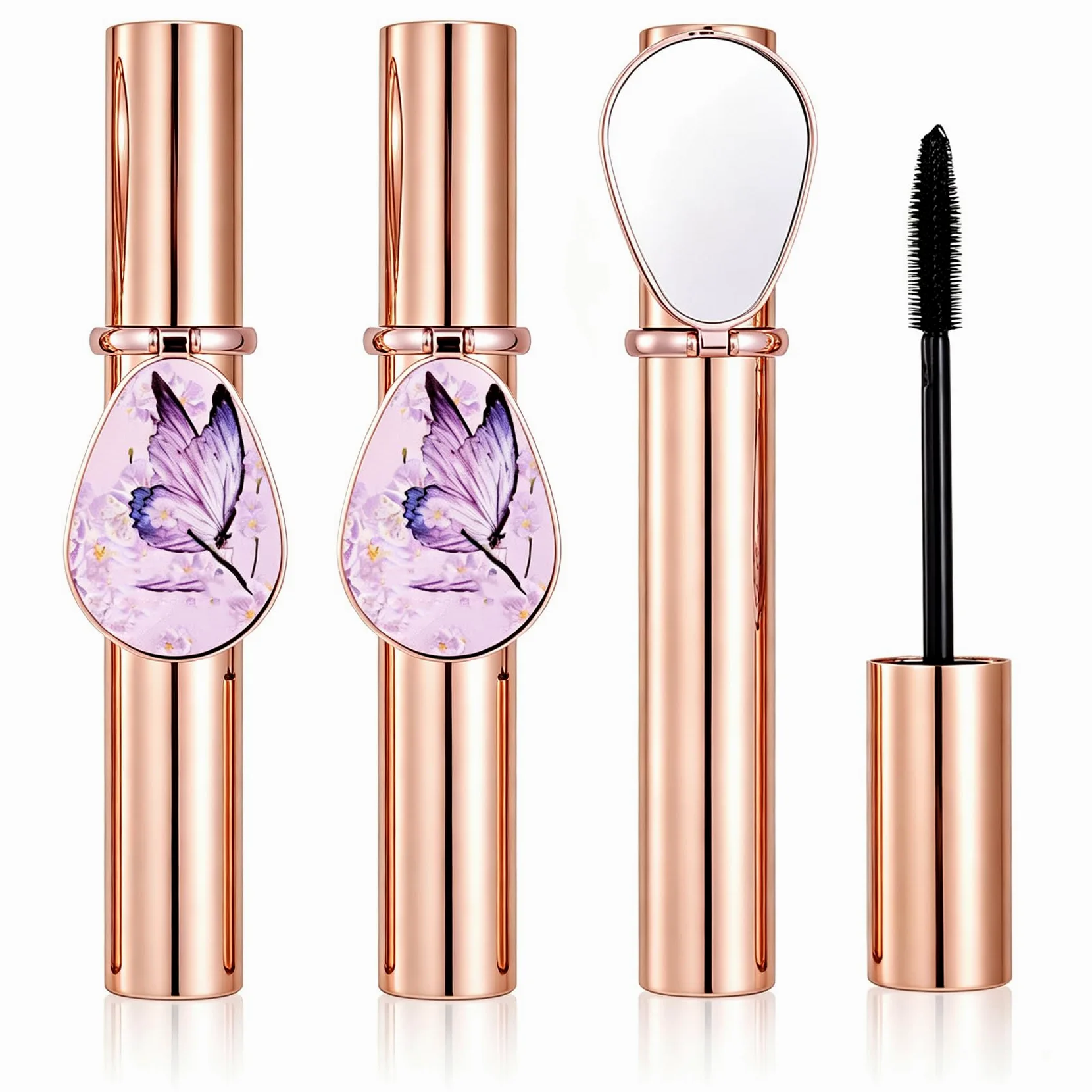 Mascara nero portatile 2-in-1 con specchietto, formula nutriente (3Pcs) | Mascara "tubing" (a polimeri) allungante e volumizzante, con specchietto integrato, a prova di sbavatura, senza grumi