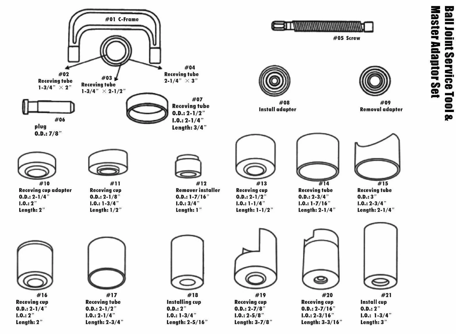 DAYUAN Kit di Pressa per Giunti Sferici 21 pezzi, Set Rimozione Giunti Sferici per Veicoli 2WD/4WD