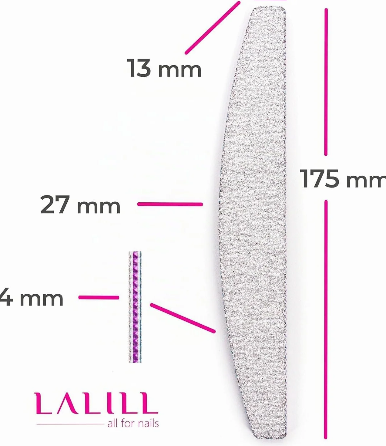 LALILL Lima per Unghie 50 Pz. 100/180 Grit, Mezza Luna Zebra - Bifacciale, Monouso - Professionale