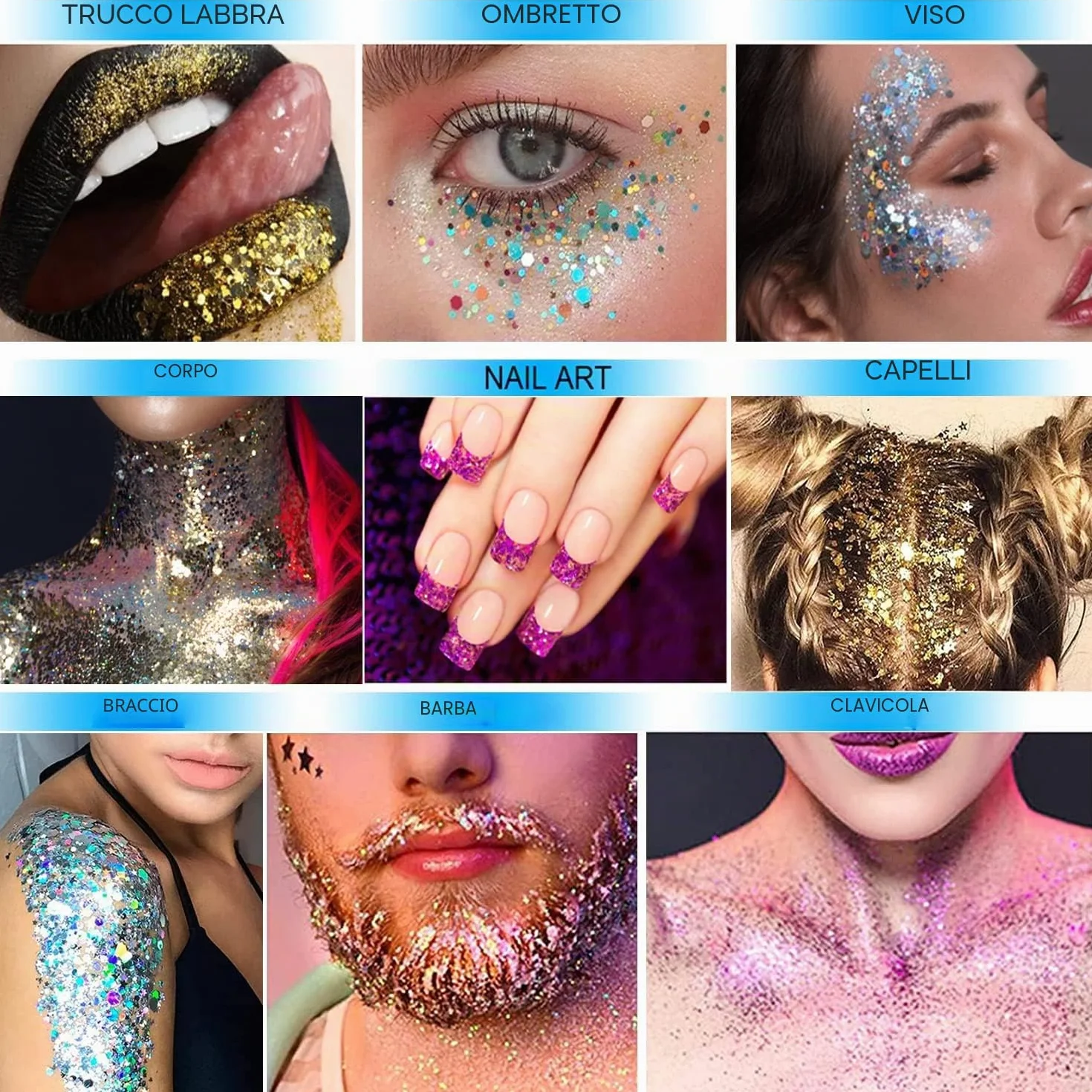 Glitter Body Gel, con lustrini, per festival, prodotto cosmetico per viso, capelli, unghie; trucco di lunga durata, sfavillante, 30 g