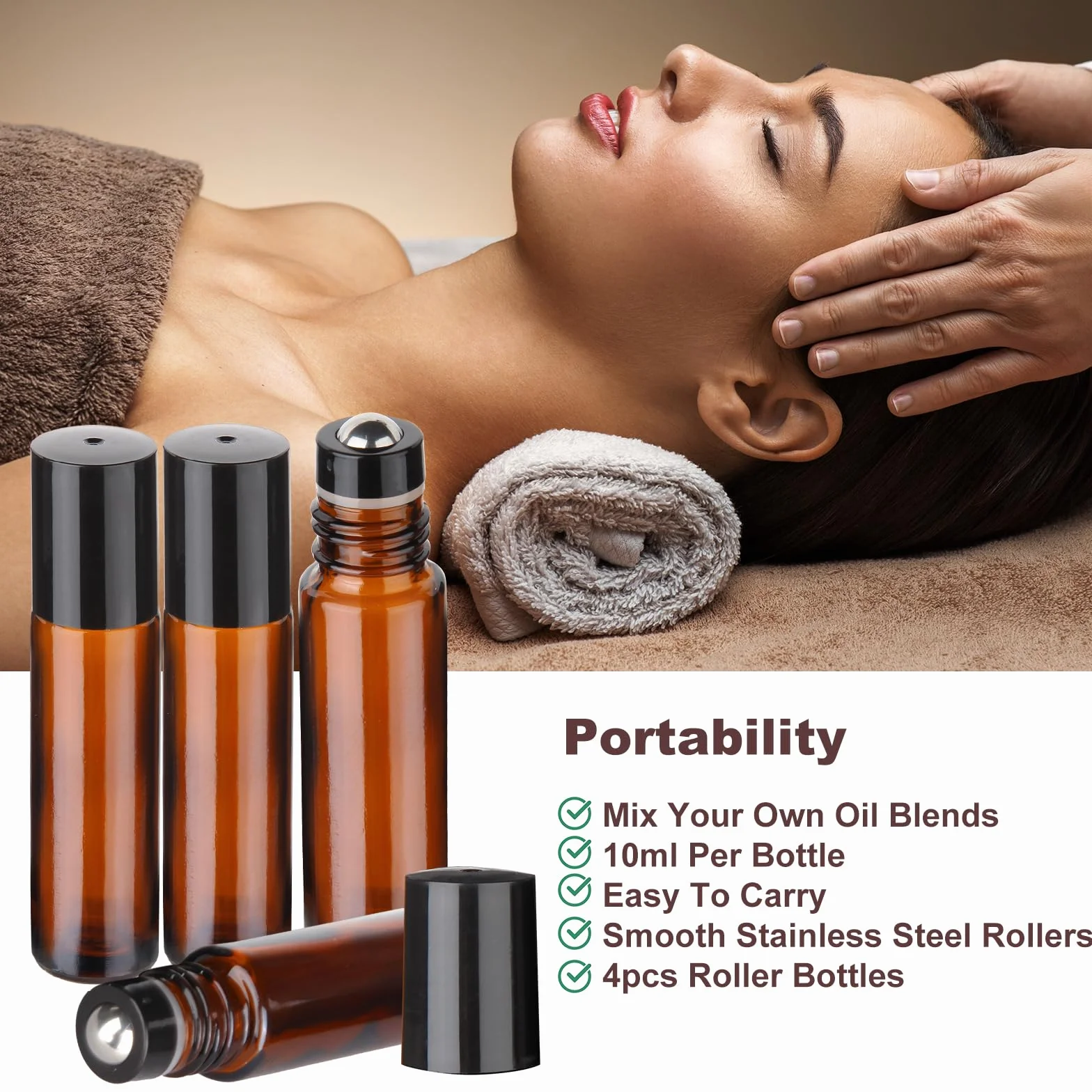 Hyber&Cara 4Pcs 10ml Roll On Vuoto per Oli Essenziali Ambra Bottiglie Vuote in Vetro, Bottiglie Flaconcini Vuoti Per Oli Essenziali, Profumi, Liquidi(incluso 1 apribottiglie, adesivo e 1 imbuto)