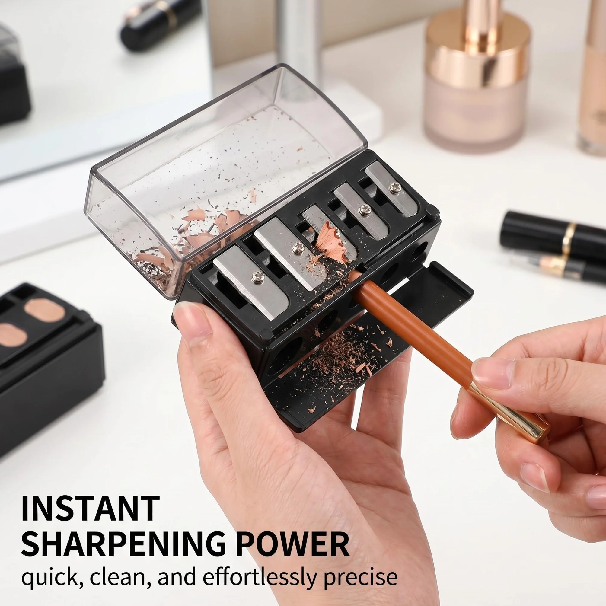 Temperino Matita Occhi 5 Fori, Temperino Per Matite Trucco, Nero