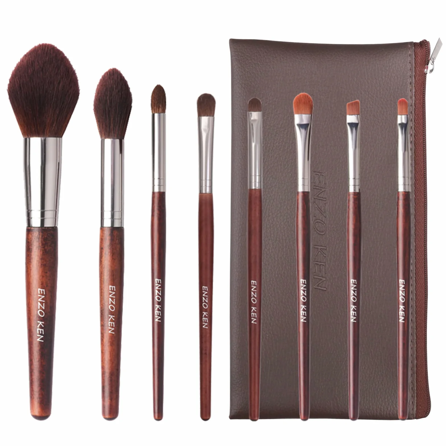 ENZO KEN - Set di pennelli professionali per trucco, con crini di cavallo naturali, con custodia, lussuosi, in legno, pennelli da trucco con setole naturali