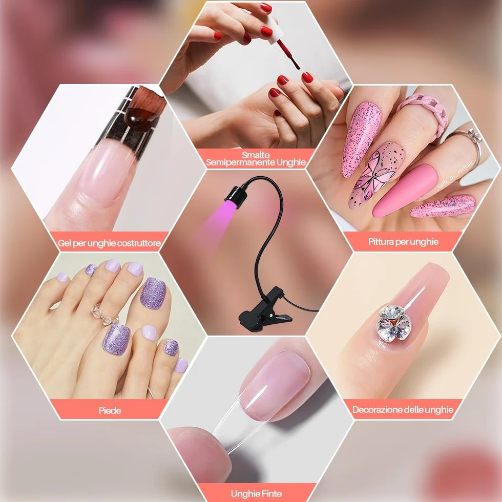 Lampada Unghie LED UV Professionale,5W Lampada a LED UV per Manicure,Mini Lampada UV professionale per Asciugatura Unghie a Clip,Lampada UV per Colla,Unghie Finte,Gel Ricostruzione Unghie