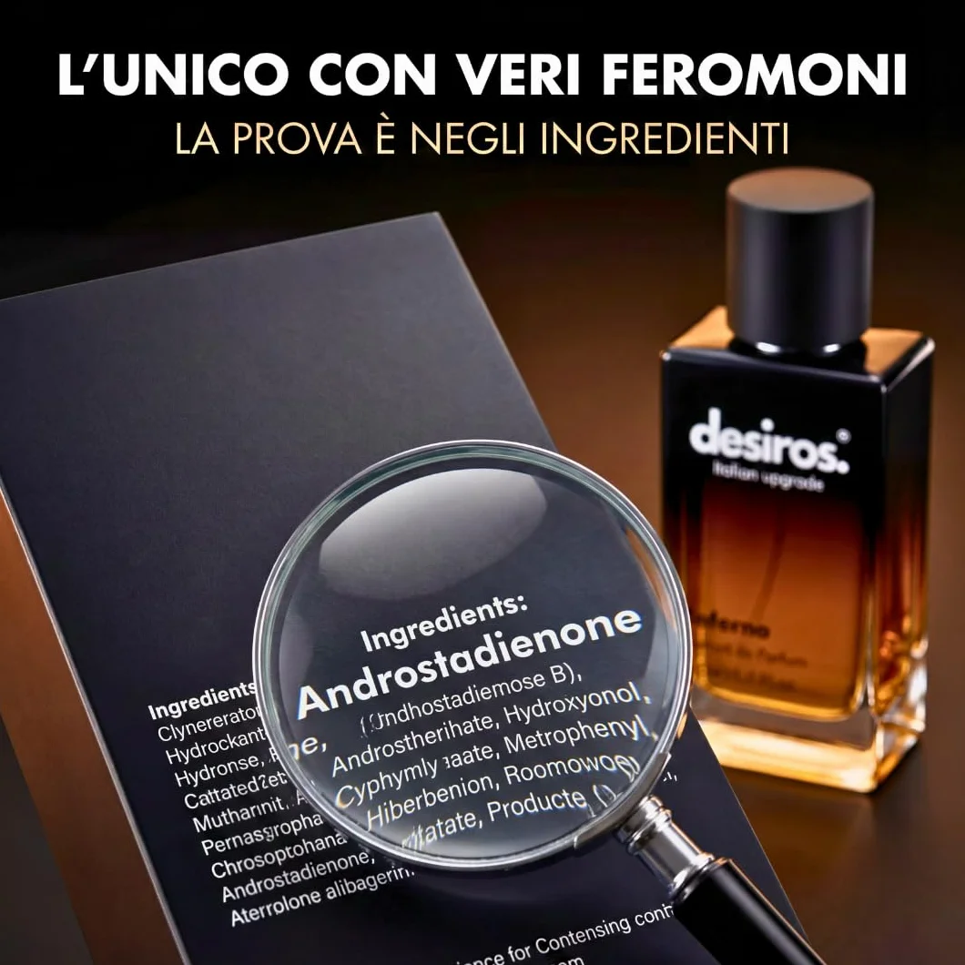 Desiros Inferno Estratto di Profumo Uomo 50ml 25% Oli Essenziali Note Agrumate Fresche Legnose