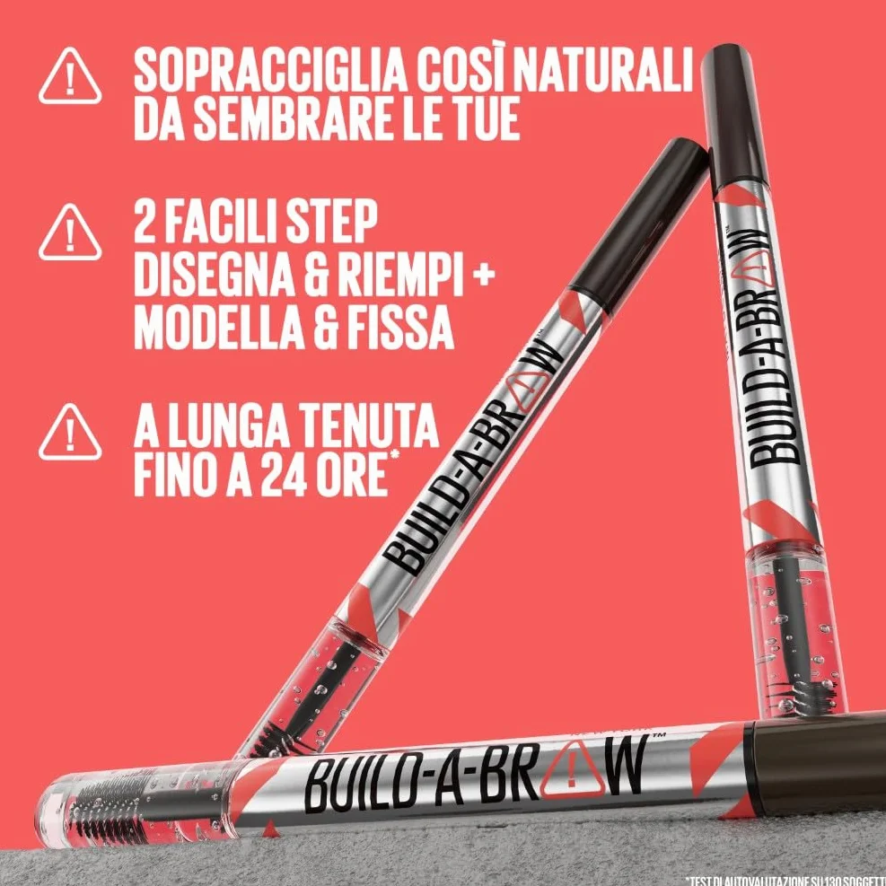 Maybelline New York, 2 in 1 Penna e Gel Sopracciglia, Per Sopracciglia Piene e Naturali, Tenuta Fino a 24 Ore, Waterproof, Formula Vegana, Build A Brow, Tonalità: Deep Brown