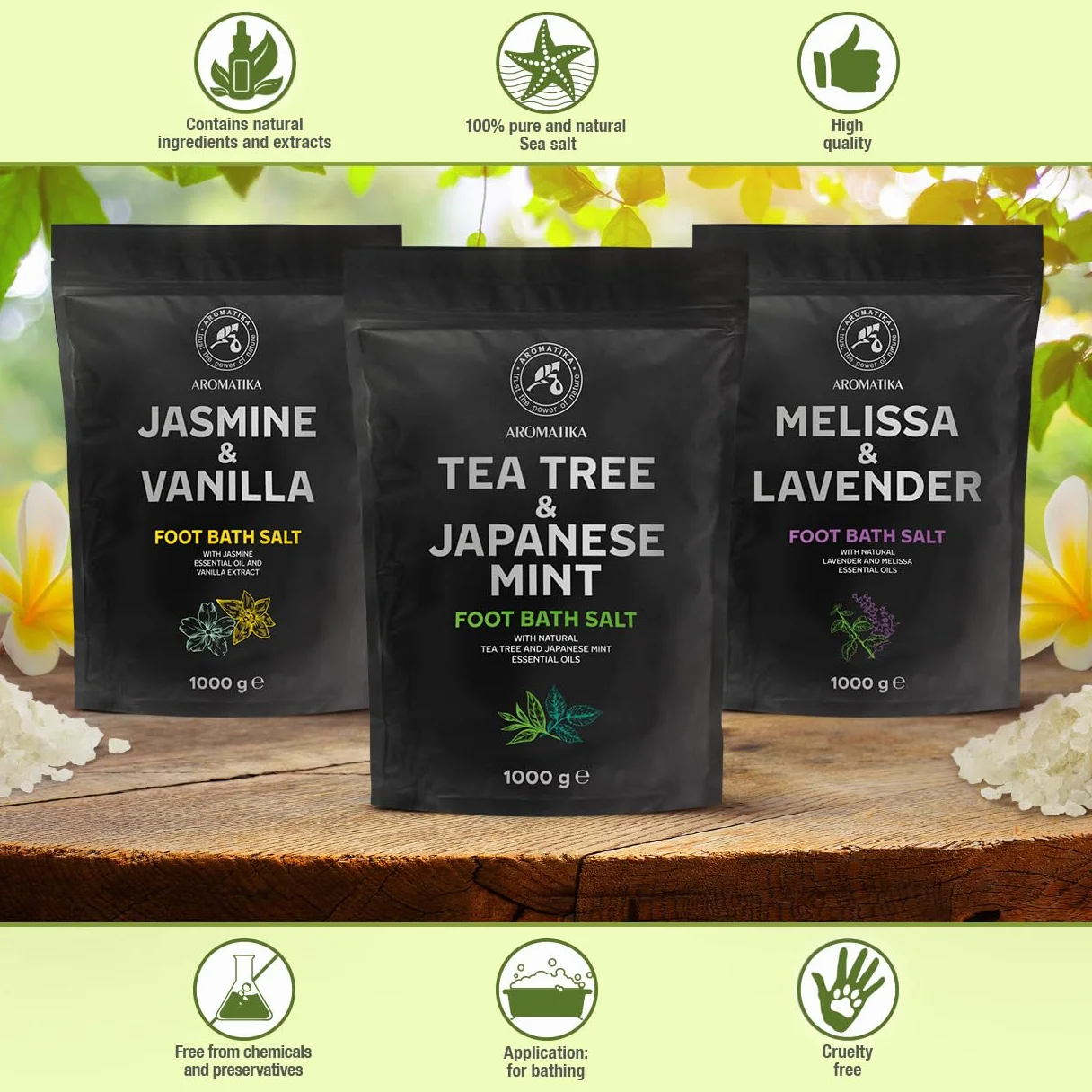 Sale per Pediluvio con Olio Essenzialedi Melaleuca e Olio di Menta Giapponese 1000g - Pediluvio al Sale Marino Naturale - Pediluvio per Piedi Secchi - Pedicure - Sali Profumati da Bagno