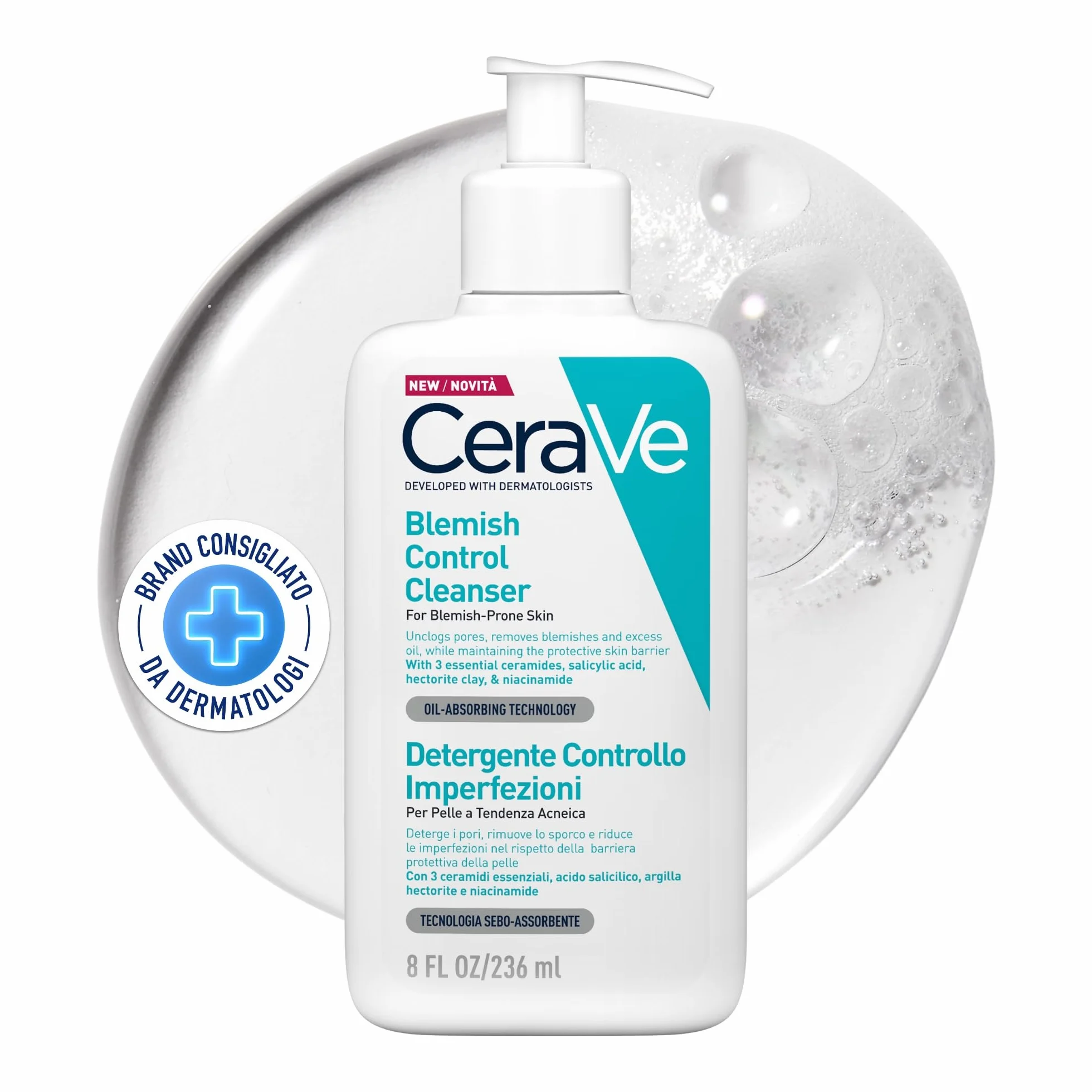 CeraVe Detergente Controllo Imperfezioni per Pelle Grassa con Acido Salicilico e Argilla Purificante