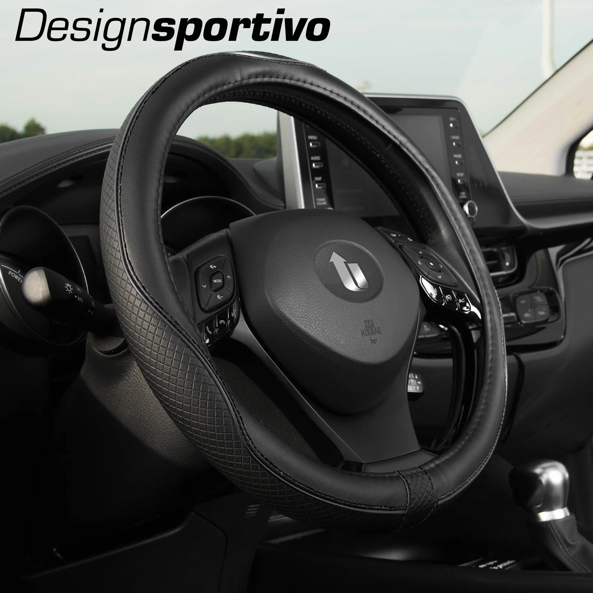 Upgrade4cars Coprivolante Auto Universale Nero Finta Pelle 37-38 cm Accessori Interni