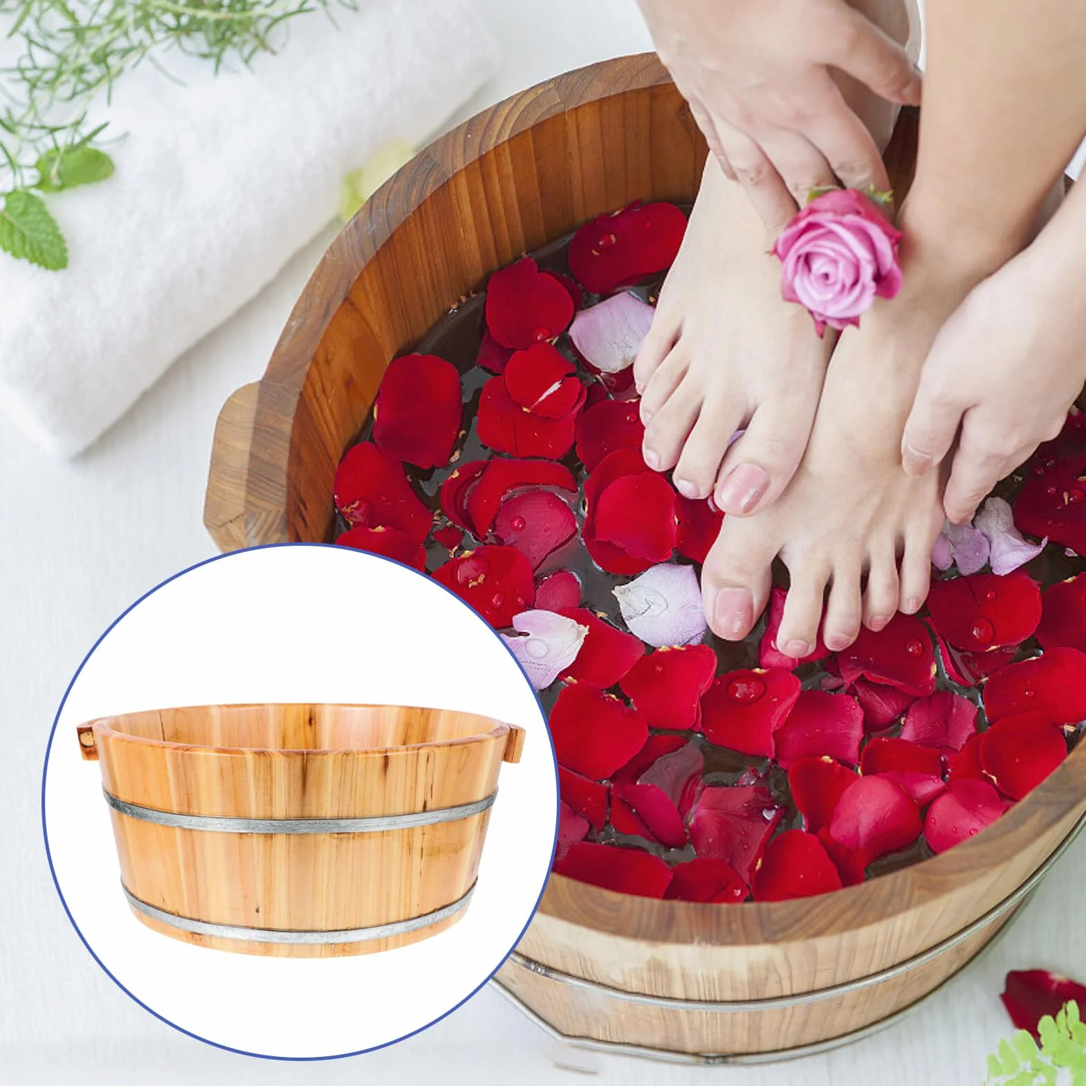 Ipetboom Secchio Per Pediluvio In Legno 36 Cm Pediluvio In Legno Per Immergere I Piedi Ciotola Pedicure Spa Massaggio Piedi Pedicure Barile Bacino Rotondo Vasca