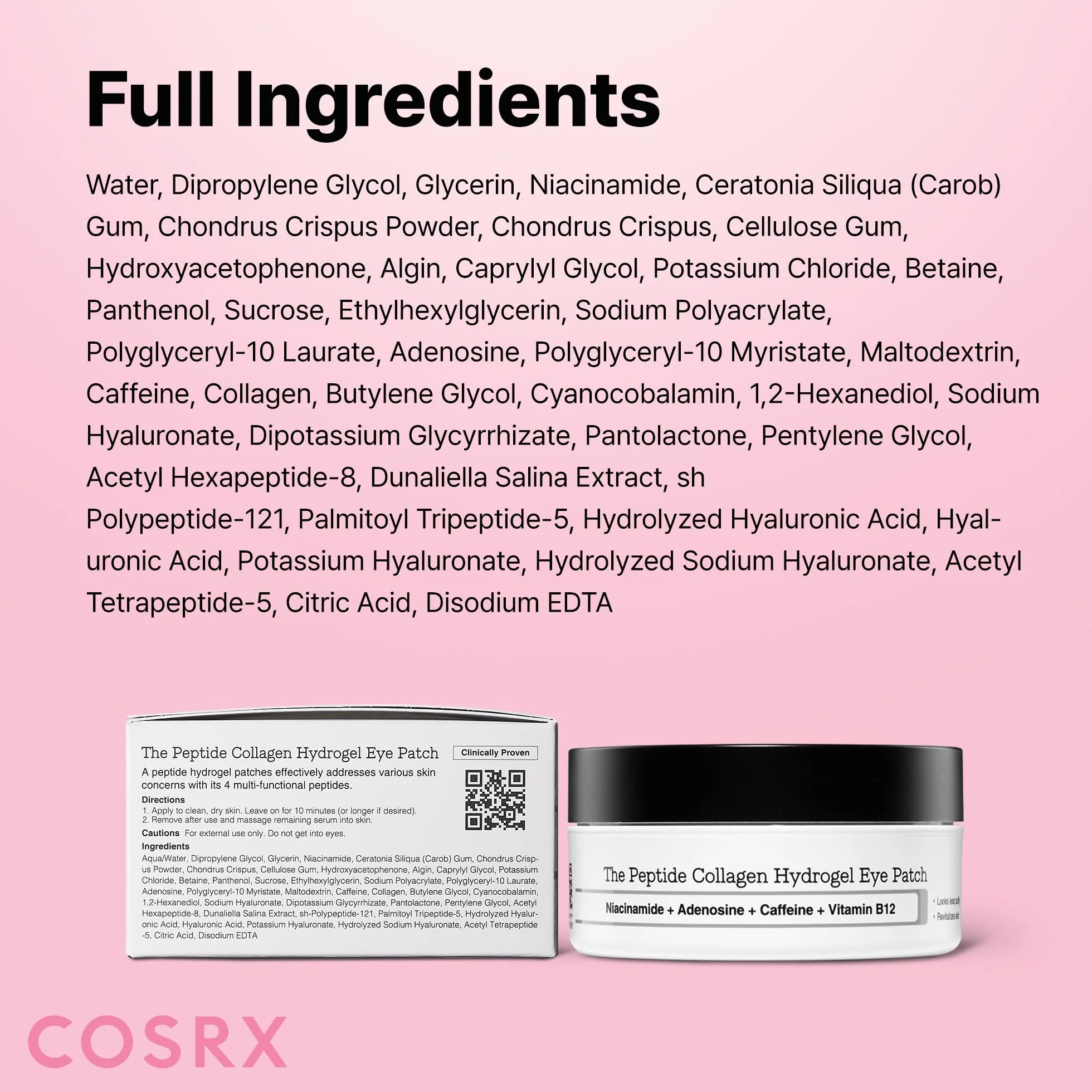 COSRX Peptide Collagen Hydrogel Eye Patch, 60 Patches, Patch Contorno Occhi per Borse e Occhiaie con Caffeina, Korean Skincare