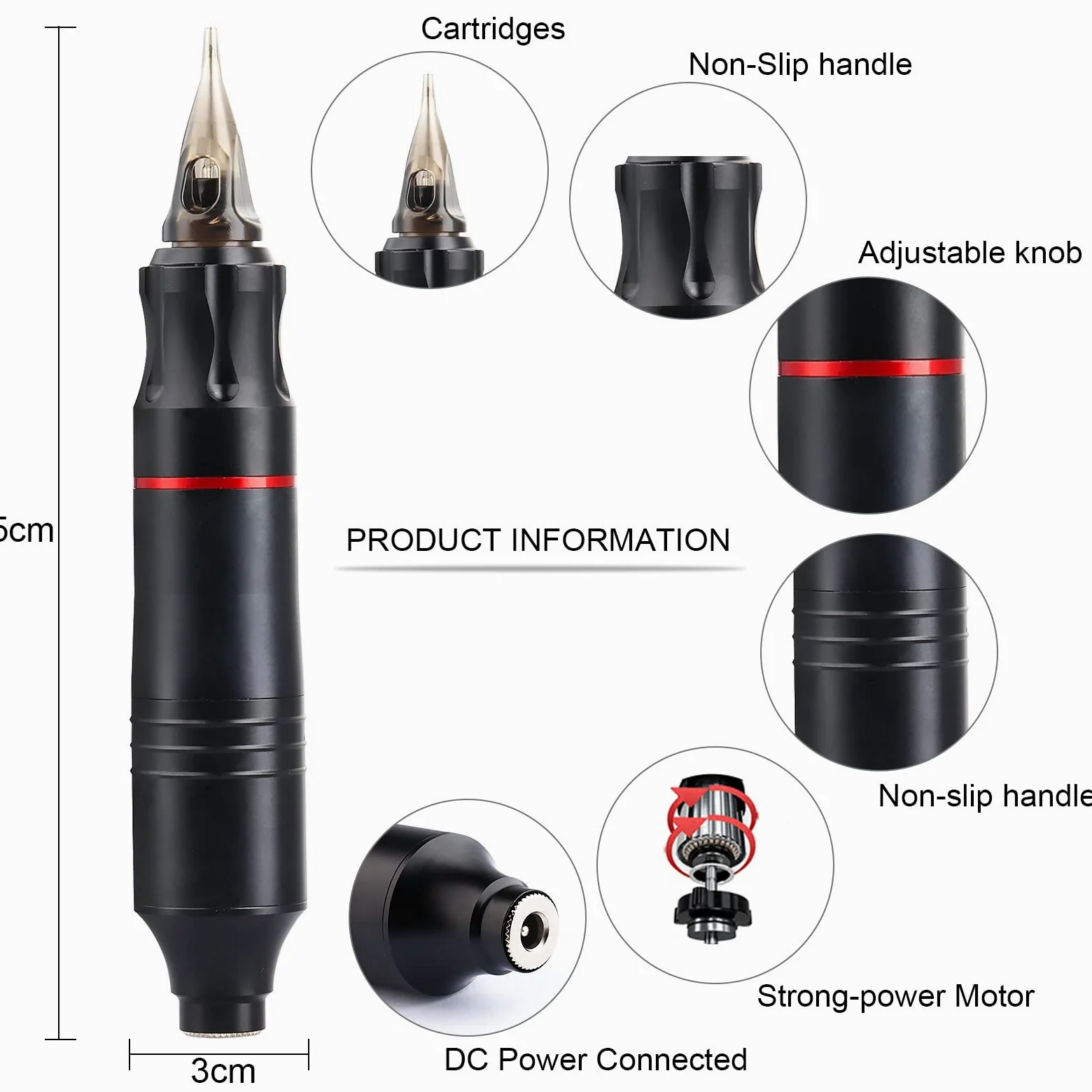 Kit Completo per Macchinetta per Tatuaggi, Inchiostri per Tatuaggi a 20 Colori, Kit per Tatuaggi Rotanti per Principianti, 20 Cartucce ad Ago, Kit Penna per Tatuaggi con Custodia (nero)