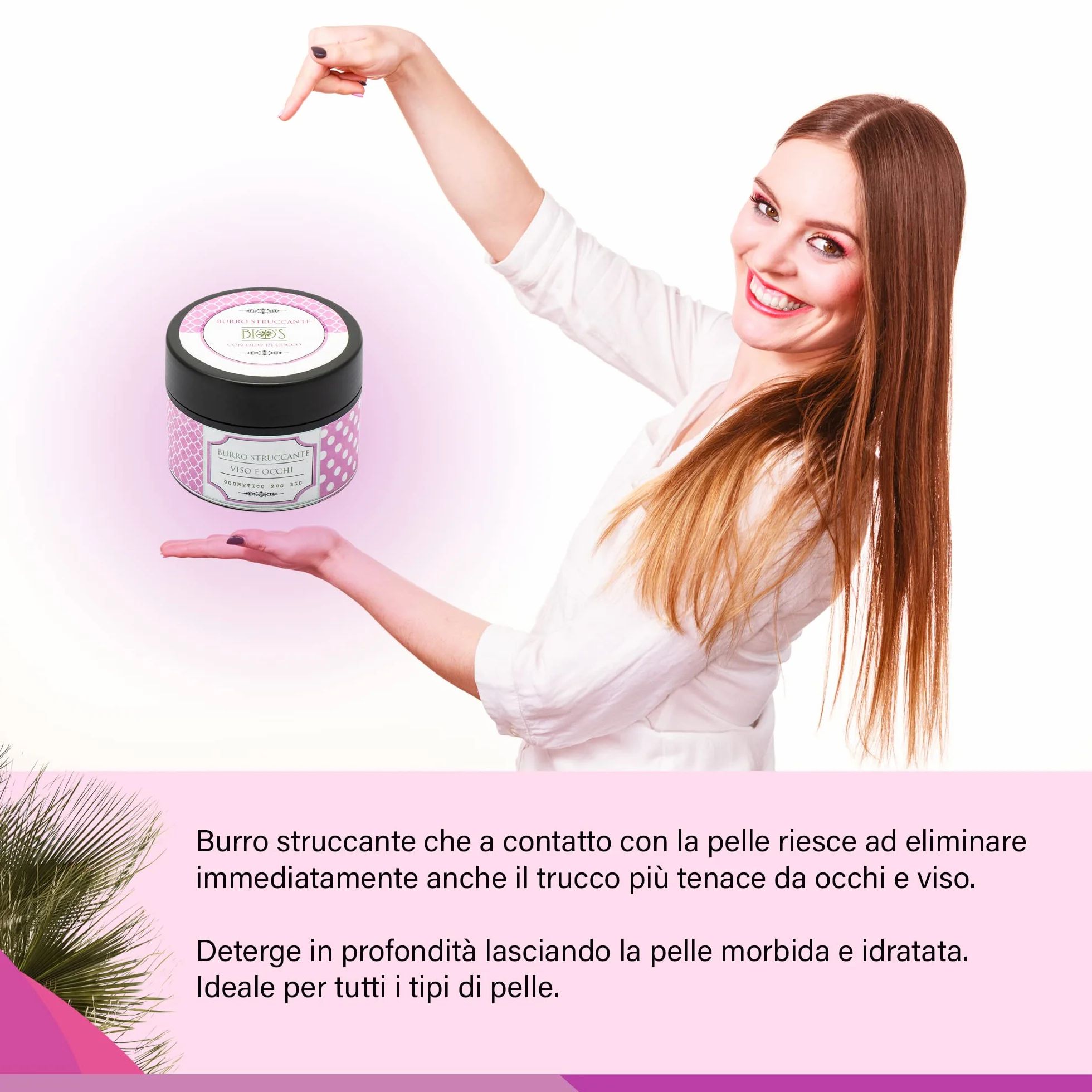 BIO'S Cosmetica Burro Struccante 100% Naturale 100 ML - Balsamo Struccante Skin Care Pulizia Viso - Burro Detergente a Base di Olio di Cocco - Pelle Morbida e Idratata, Dermatologicamente Testato.