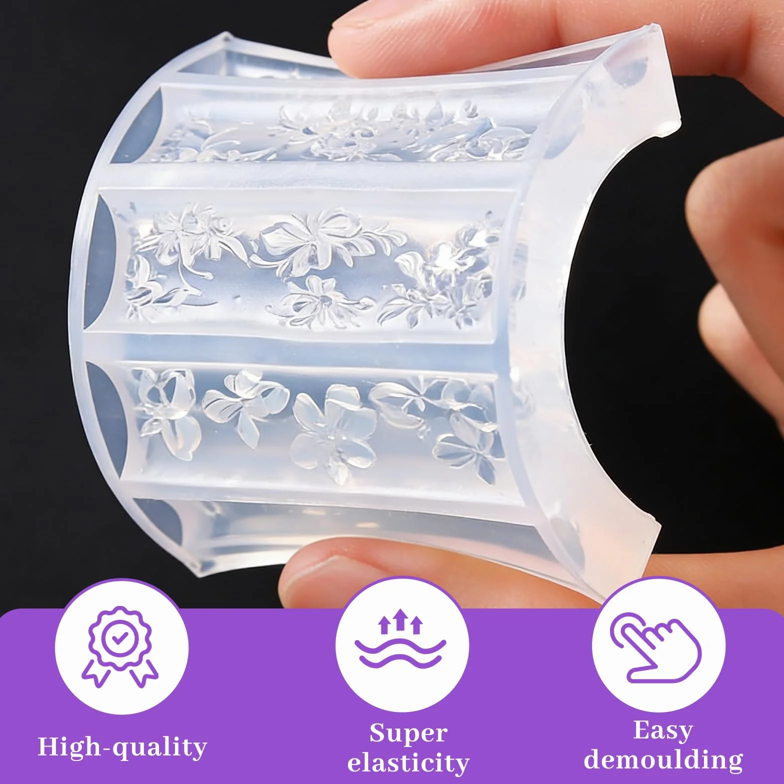 Nails Mold, set da 4 pezzi di timbri per unghie per disegno nail art con stampi in silicone 3D con fiori, stamping templates per unghie