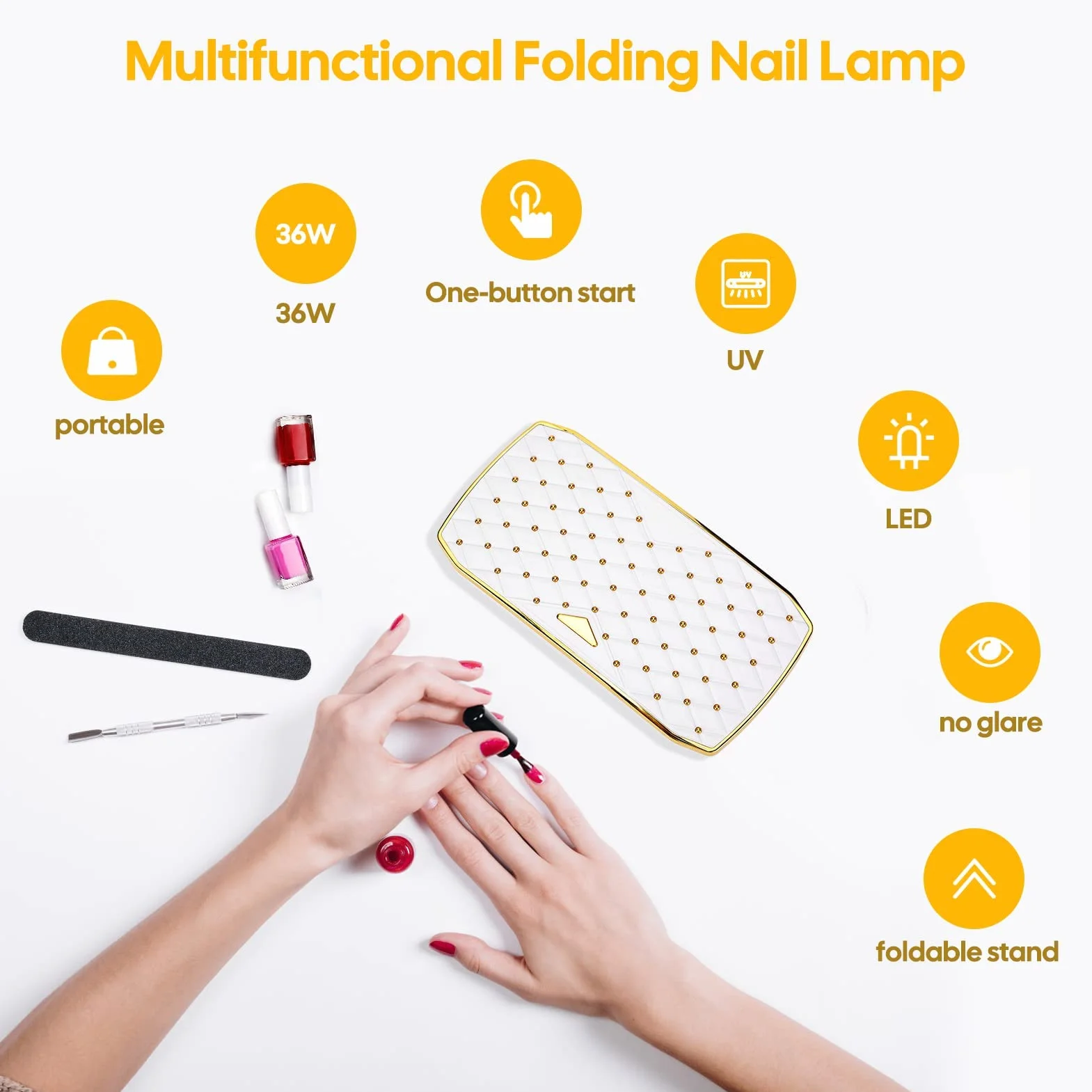 zalati Lampada per unghie da 36 W, luce UV LED, pieghevole, portatile, lampada per unghie in gel, asciugatura rapida, nail art