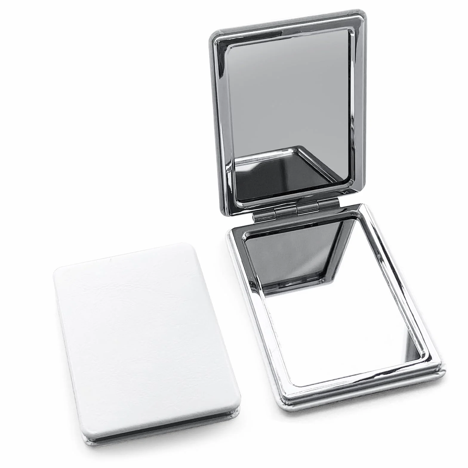 Specchio Compatto PU 2 Pezzi Mini Trucco Doppio Pieghevole Viaggio 73MM 80MM Bianco