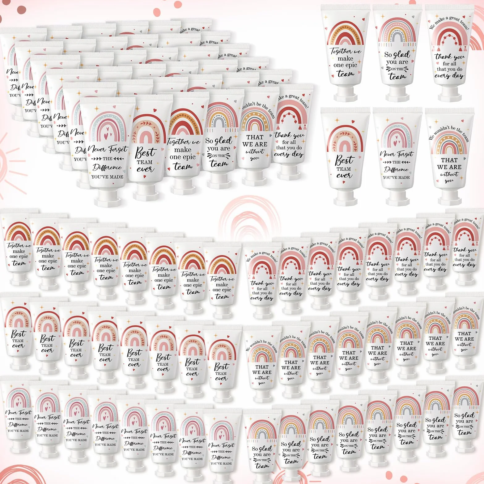 Confezione da 72 creme per le mani formato da viaggio per ringraziare i dipendenti, regalo di ringraziamento, lozione per le mani stile boho arcobaleno, ideale per la festa dell'insegnante