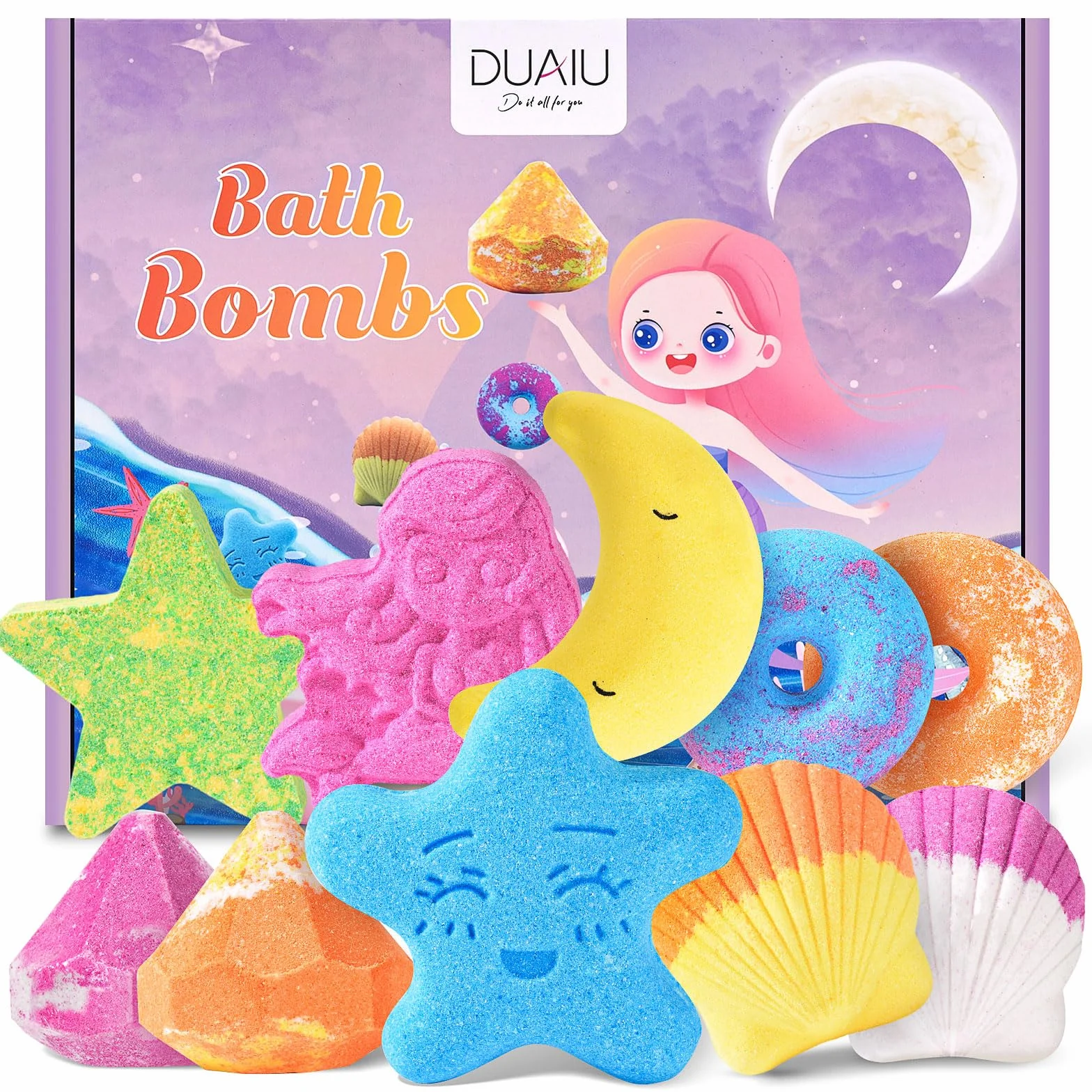 DUAIU Bombe da Bagno,10 Pezzi Bombe da Bagno Bambini Profumate Set Regalo,Fatte a Mano,Bomba da Bagno Arricchite con Sali da Bagno e Oli Essenziali per Donna,Bambini