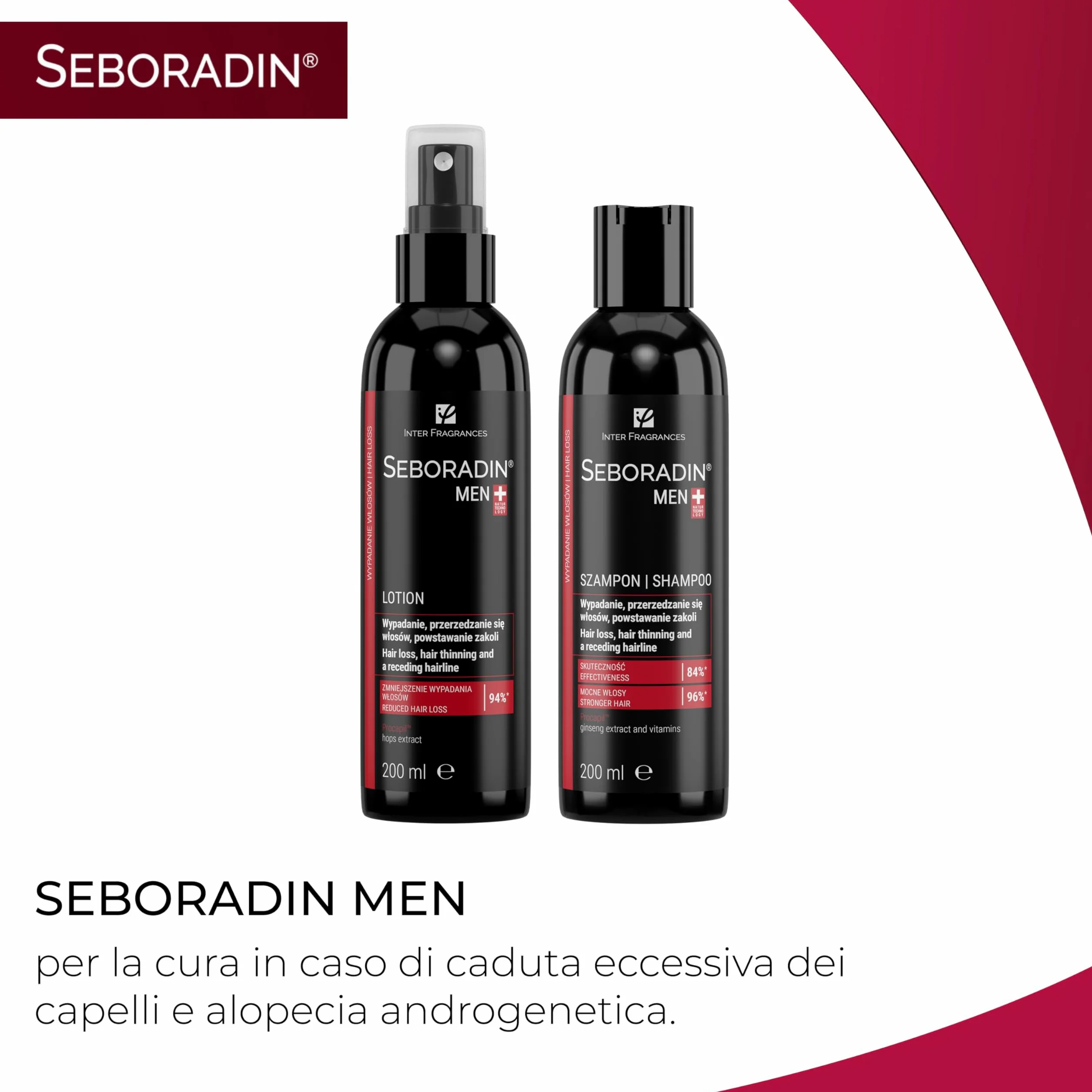 Seboradin PRO Uomo – Fiale, Derma Roller, Siero Notte, Shampoo, Lozione | Scrub Pelle Capelli, Crema Viso, Gel Doccia 2in1, Pro Care Complex – linea uomo anticaduta