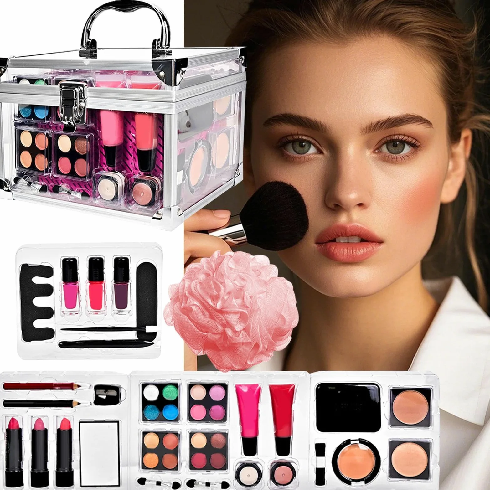 Set Trucco Completo Palette Trucco Multiuso | Contorno Ombretti con Custodia da Viaggio per Eventi Festivi Matrimonio e Uso Quotidiano