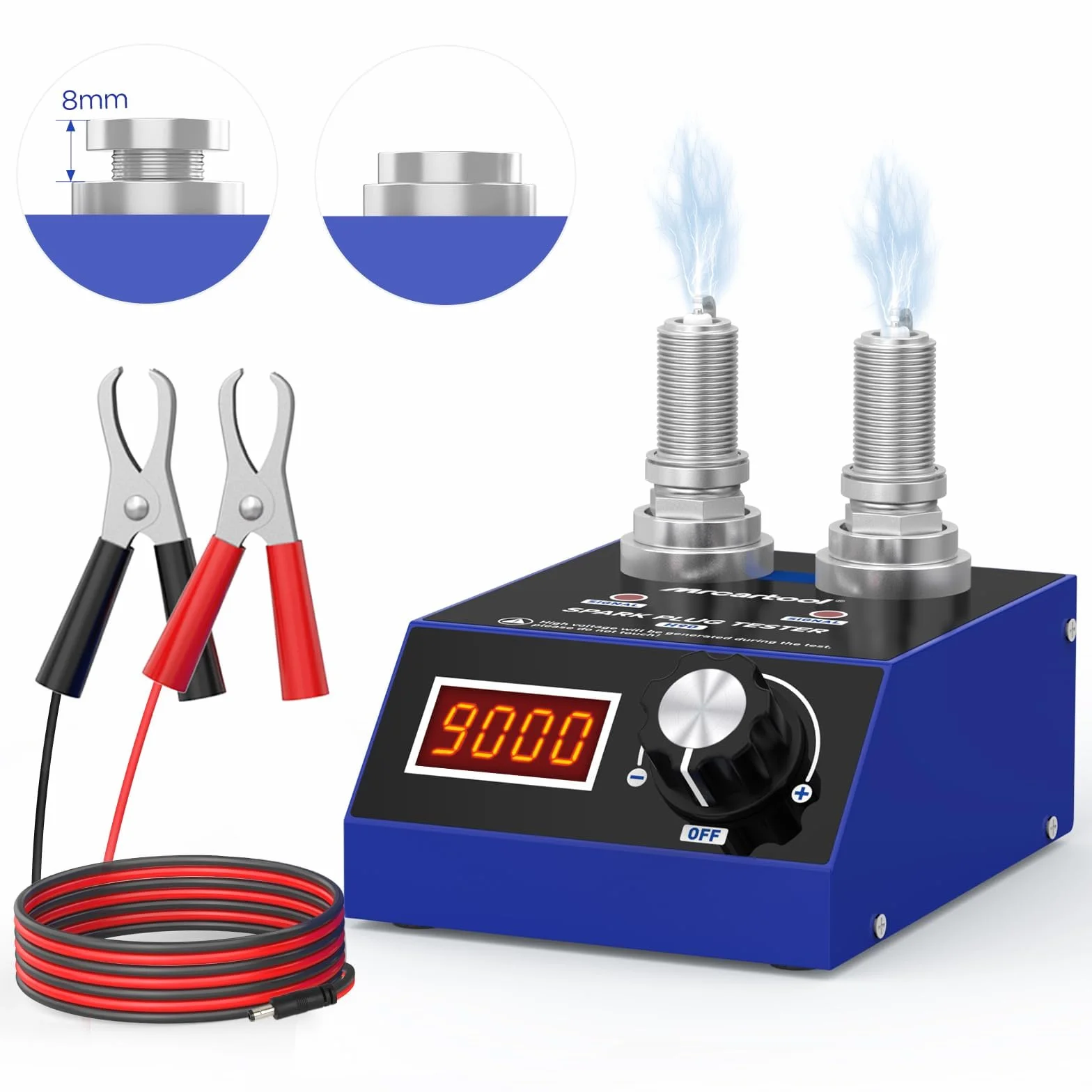 PLAYOCCAR Tester per candele 110V/220V - Doppio foro, Frequenza 500~9000RPM, Candela per auto 12V/24V, con display