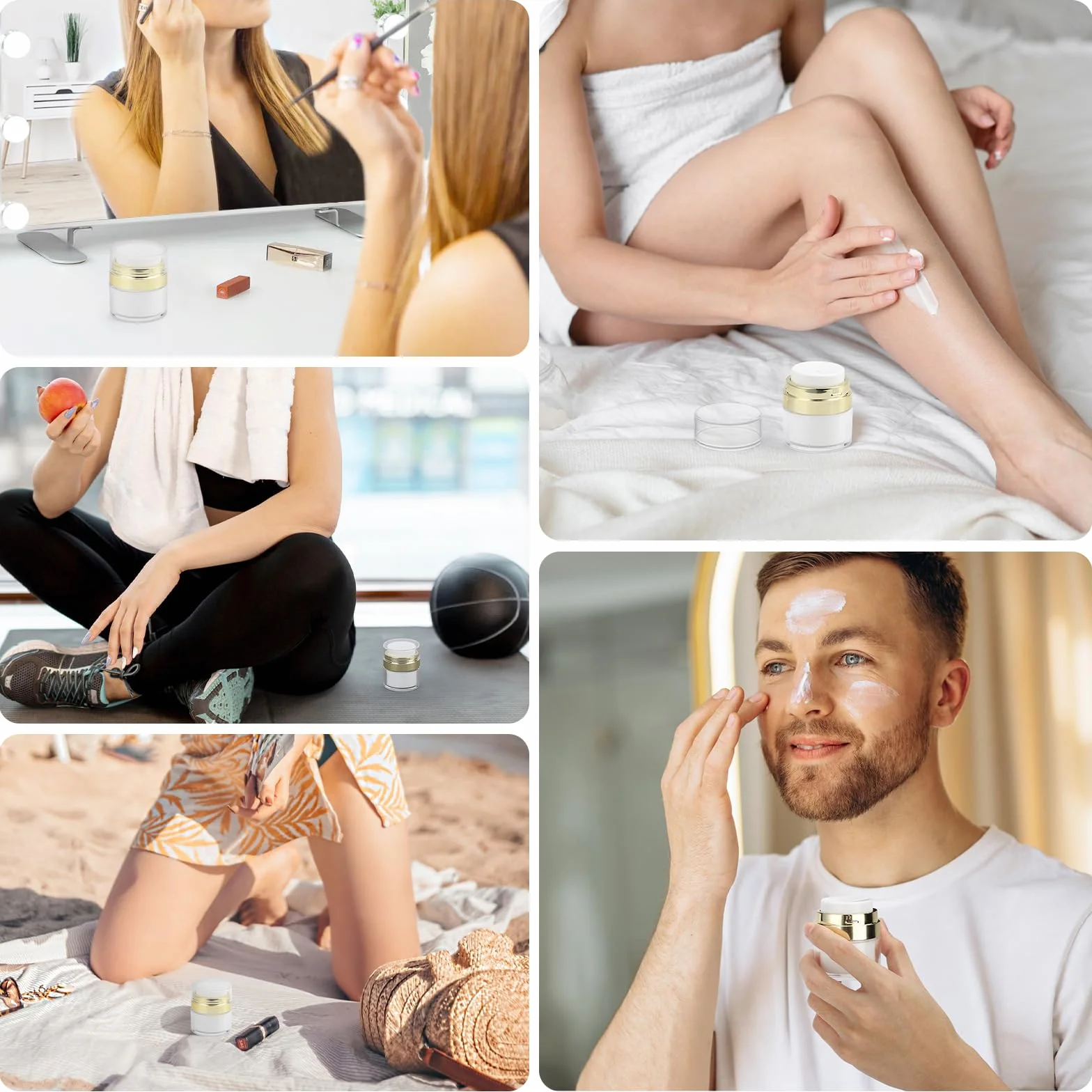 Segbeauty Contenitori Creme, 2 Pezzi 15g Dispenser a Pompa per Crema, Pompe Airless Dispenser Riempibile, Crema Vuoti Barattoli per Viaggio, Contenitori Viaggio per Lozione, Fondotinta Liquida