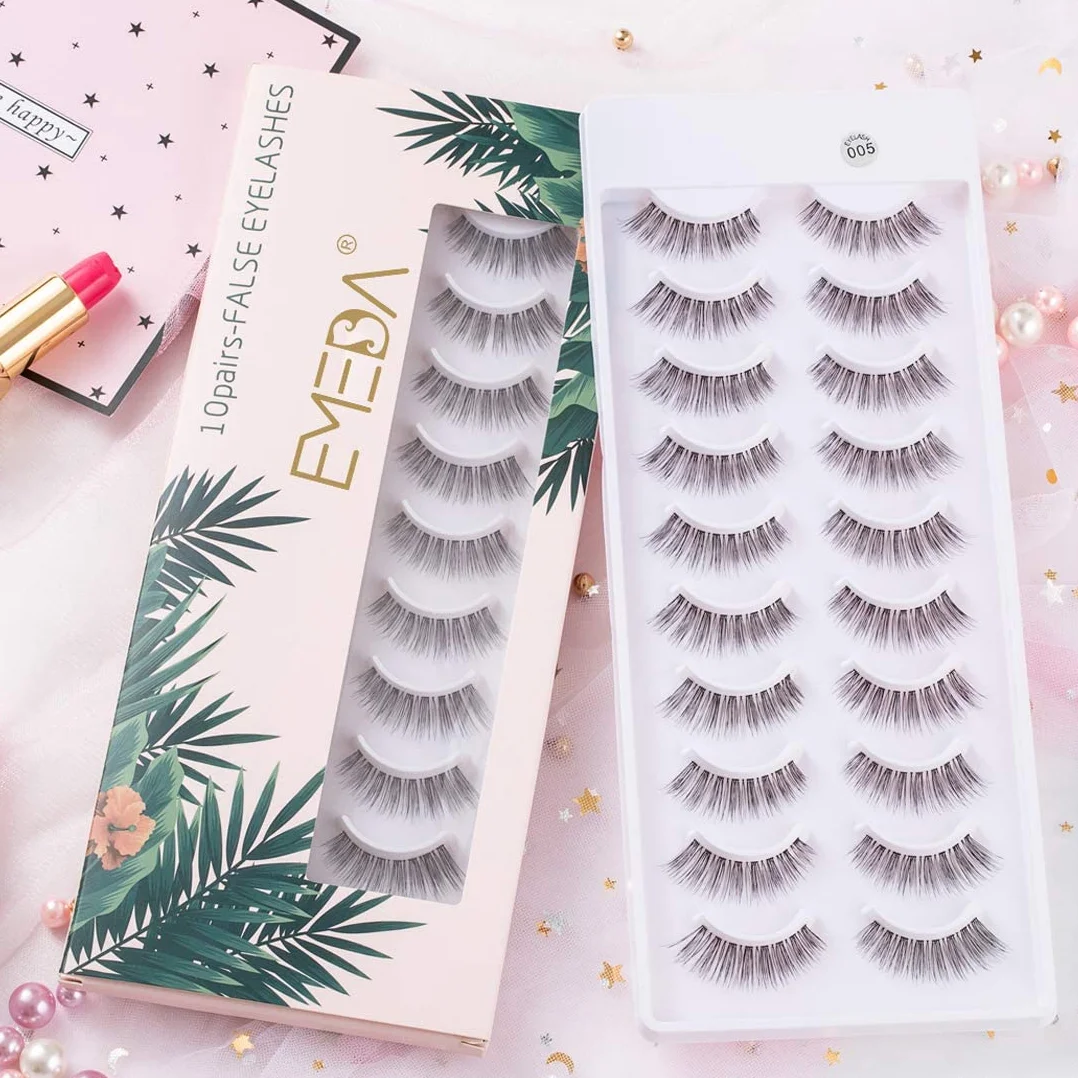 Natural 3D Wispies Ciglia Finte Fatte a Mano 10 Paia Corti Morbidi Riutilizzabili