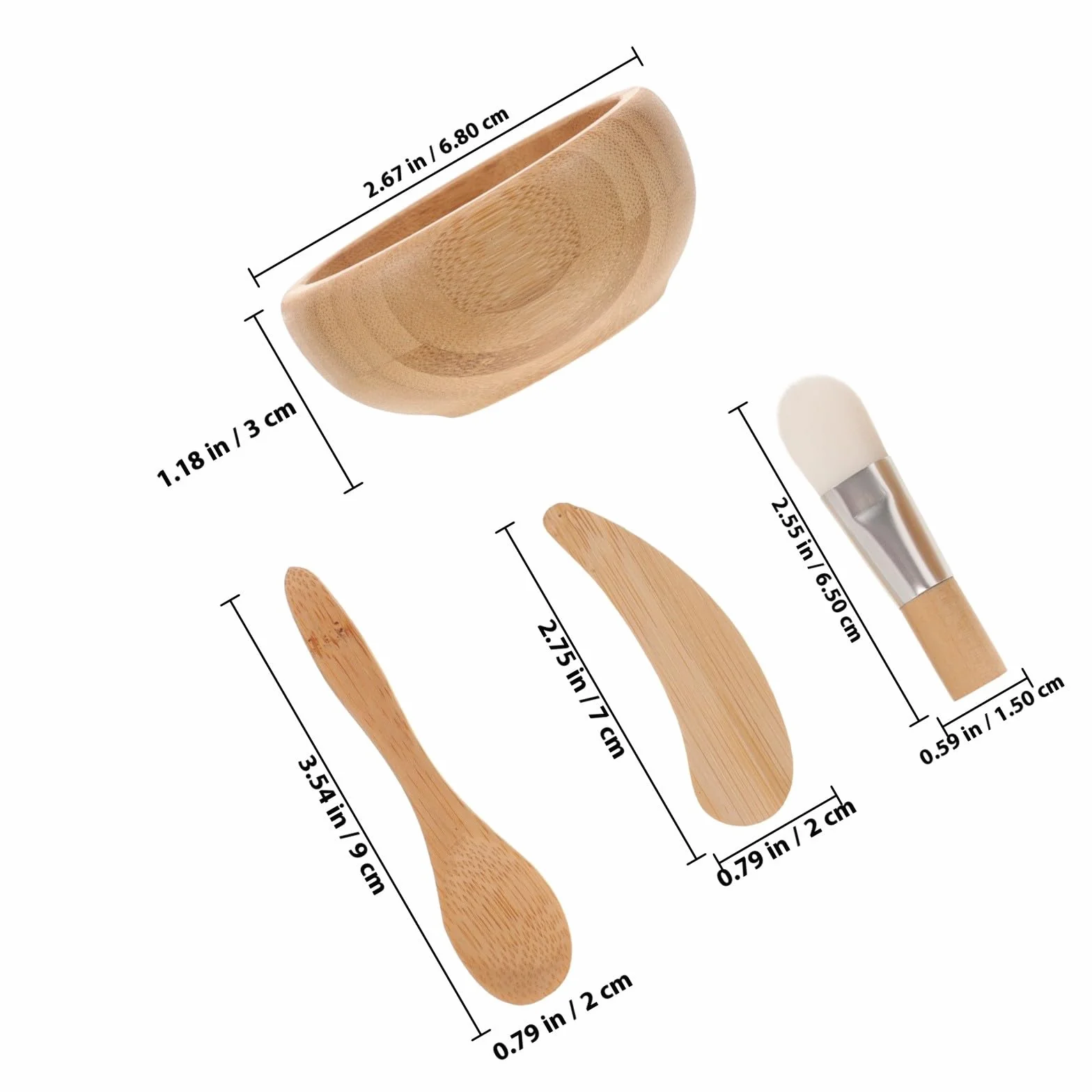 GANAZONO Set Maschere Viso in Legno Naturale Ciotola, Pennello, Bastoncino e Cucchiaio, Kit Completo per Preparazione Maschere Idratanti e Pulizia Viso a Casa e Salone Stili multipli
