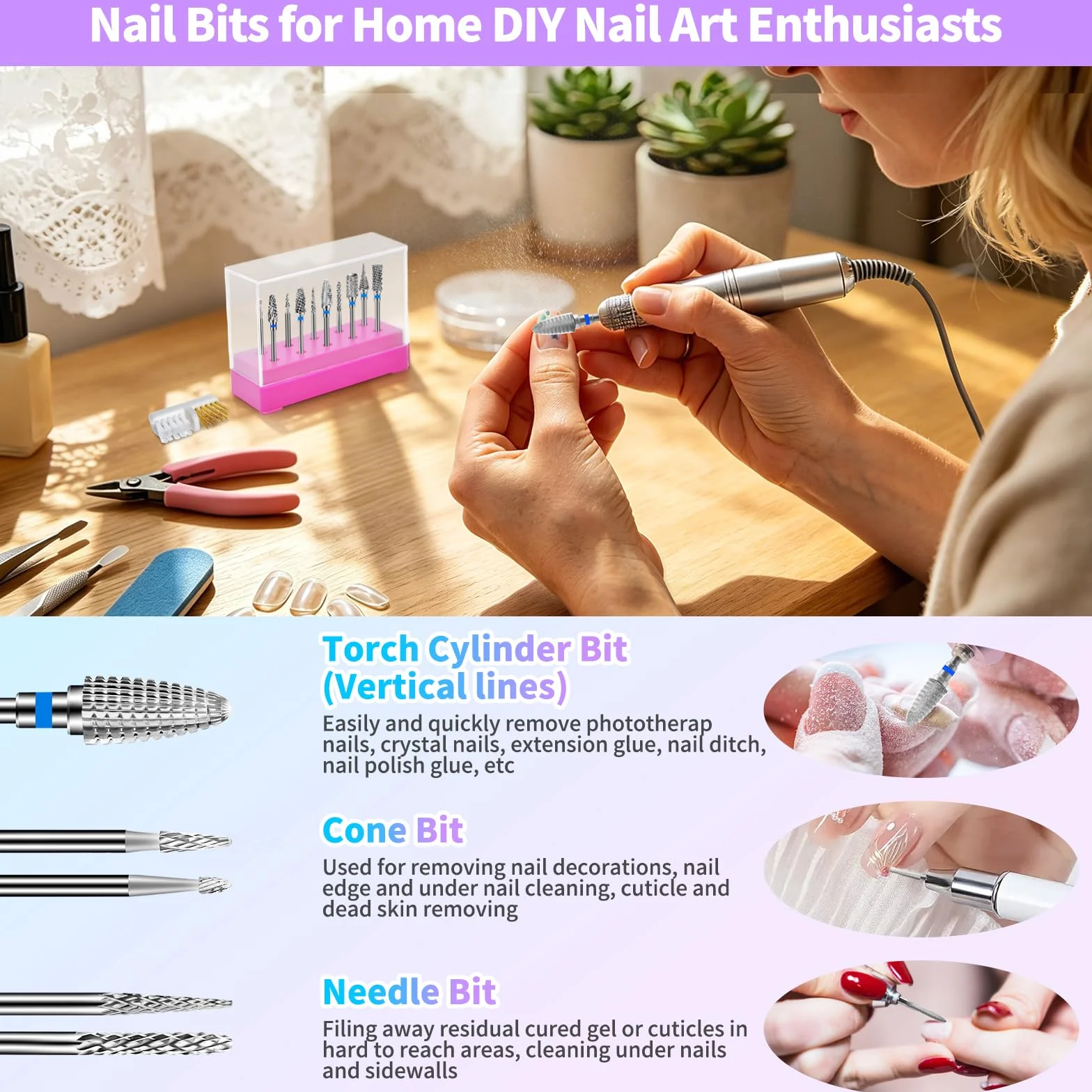 Punte Fresa Unghie in Acciaio Inossidabile 3/32 Pollici per Nail Artist Gel Acriliche