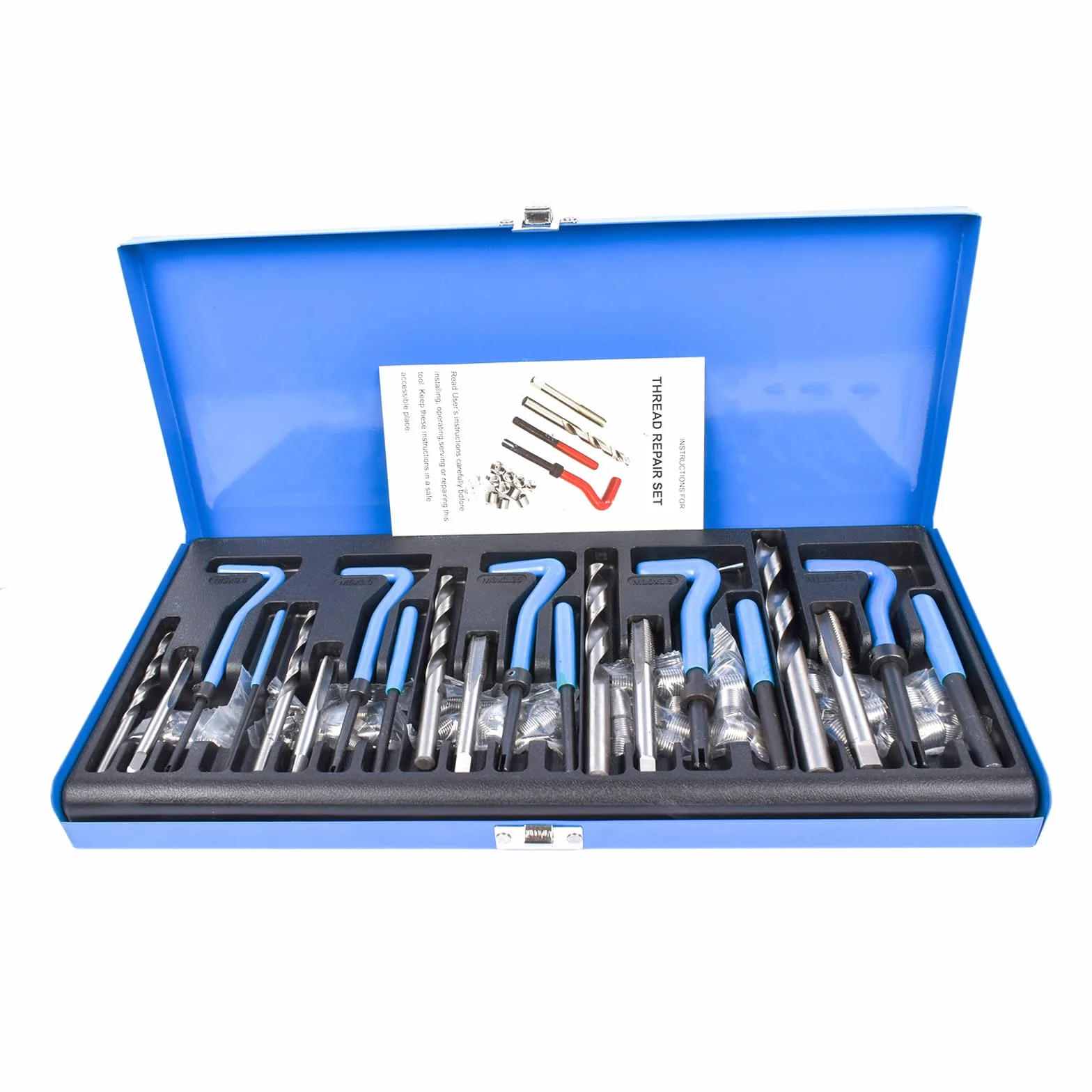 Bisenya Kit riparazione filettatura 131 pezzi M5 M6 M8 M10 M12 blu