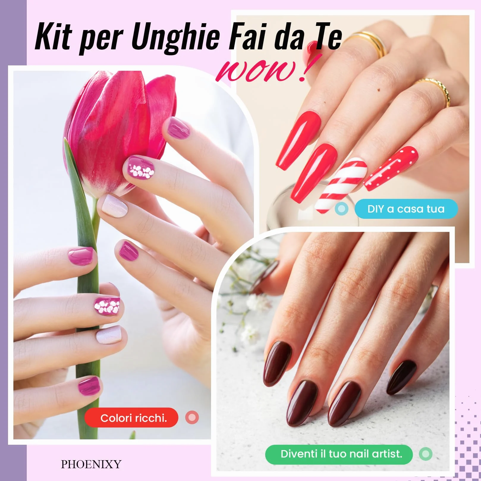 PHOENIXY 66Pz Kit Unghie Gel Completocon Lampada UV e Fresa | 45 Colori Smalto Semipermanente Unghie, kit semipermanente unghie con 4 Top Coats Regalo per Donne