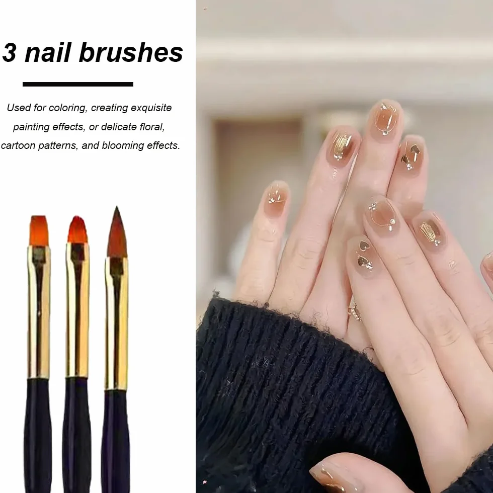 Pennelli per Unghie, 3 Pezzi di Pennelli per Unghie in Gel, Pennelli Nail Art, 2 in 1 Dual-ended Nail Art Pennelli, per Manicure