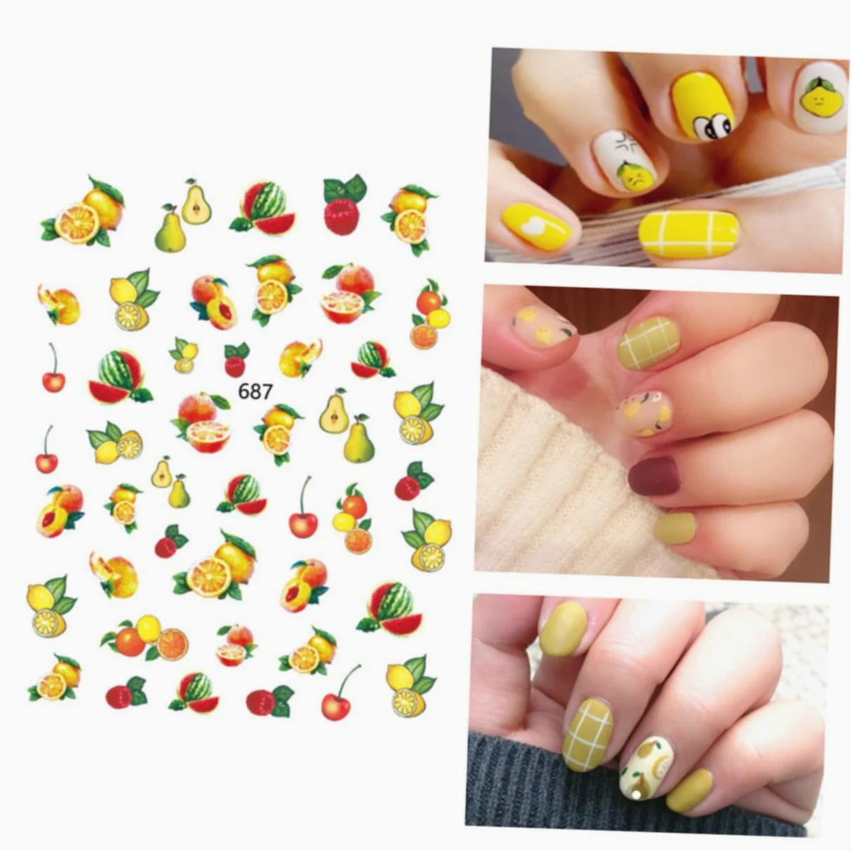 3 Set Adesivi Unghie Frutta Con Design E Per Manicure Creativa Facile Applicazione Per Eventi E Feste 12 Fogli*3
