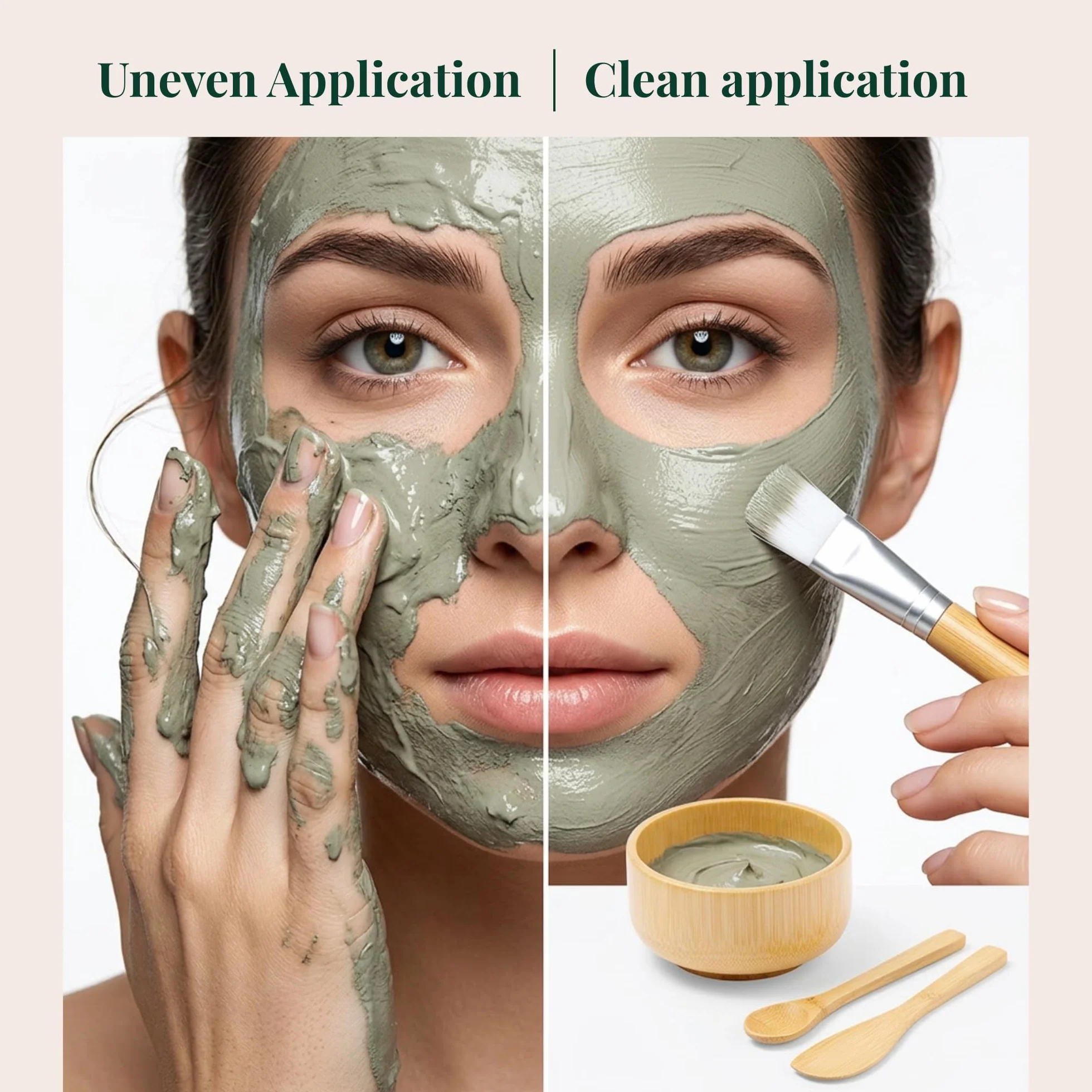 Set 4 Pezzi Maschera Viso Bambù con Ciotola, Pennello, Spatola e Cucchiaio – Kit Applicazione Maschere Facciali Riutilizzabile, Accessori Beauty Skincare Facile Pulizia