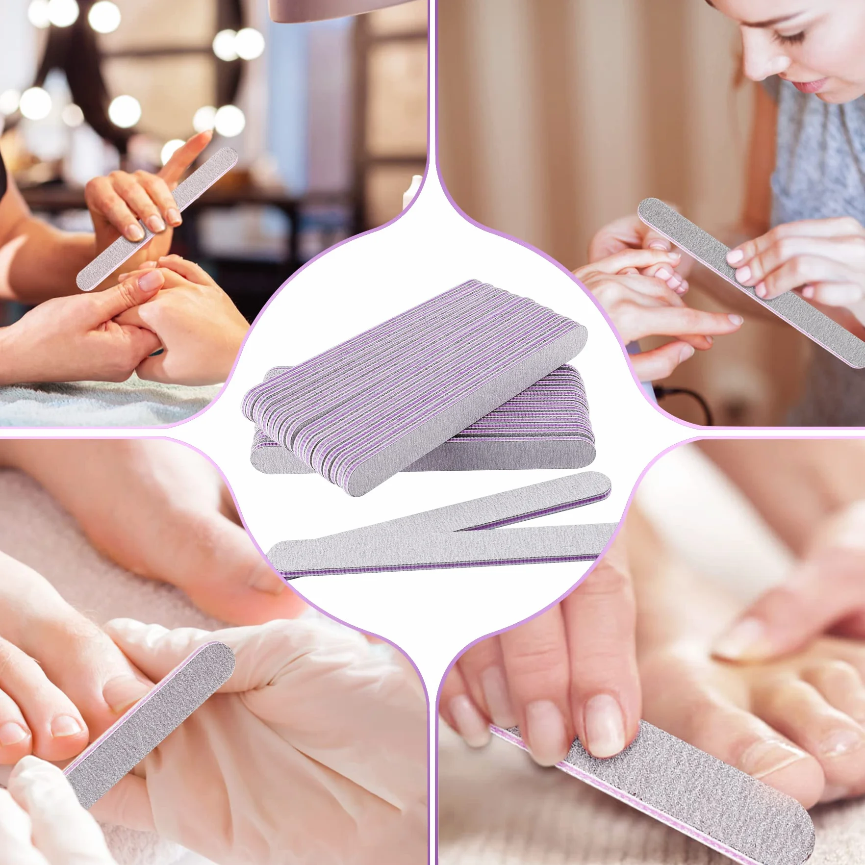 50 Lime per unghie professionali, lime per unghie 100 180, Lima Unghie Gel a Doppio lato per Manicure Nail Art, Carta vetrata Lima Unghie Colore Grigio - Nucleo Viola Forma Diritta