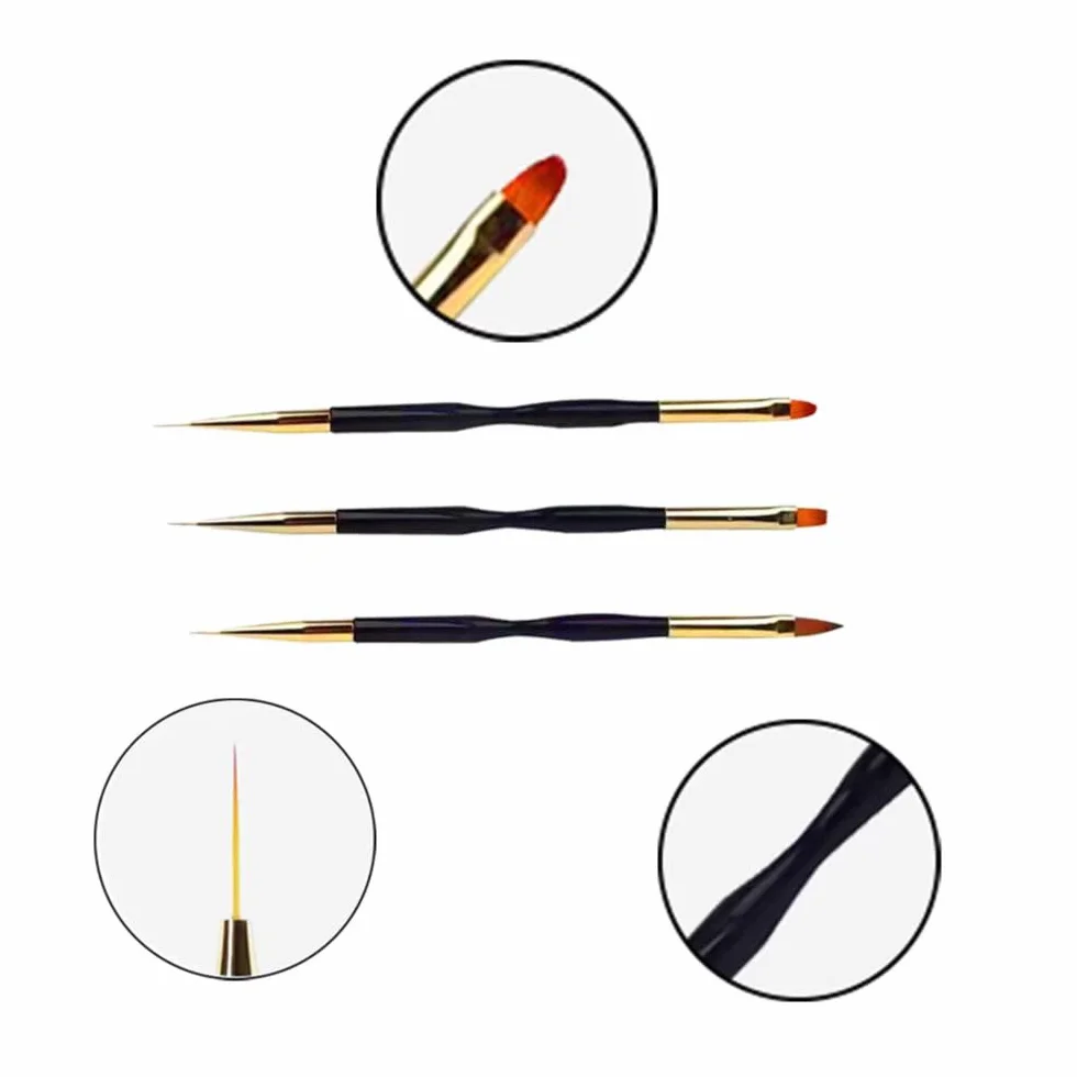 Pennelli per Unghie, 3 Pezzi di Pennelli per Unghie in Gel, Pennelli Nail Art, 2 in 1 Dual-ended Nail Art Pennelli, per Manicure